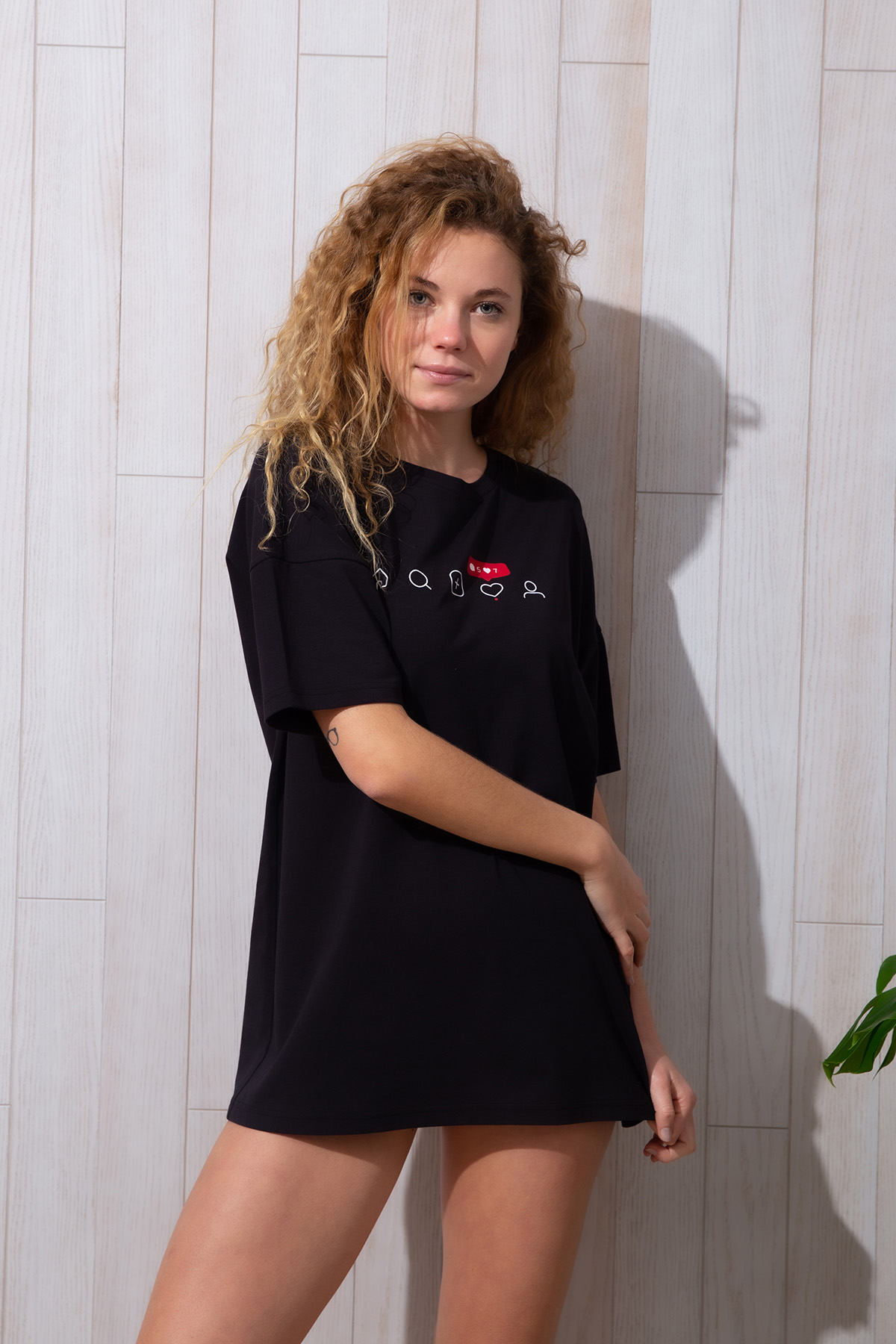 Kadın Bisiklet Yaka Kısa Kollu T-shirt