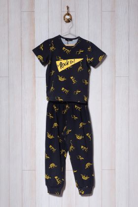 Erkek Çocuk Dinozor Baskılı Midi Pijama Takımı