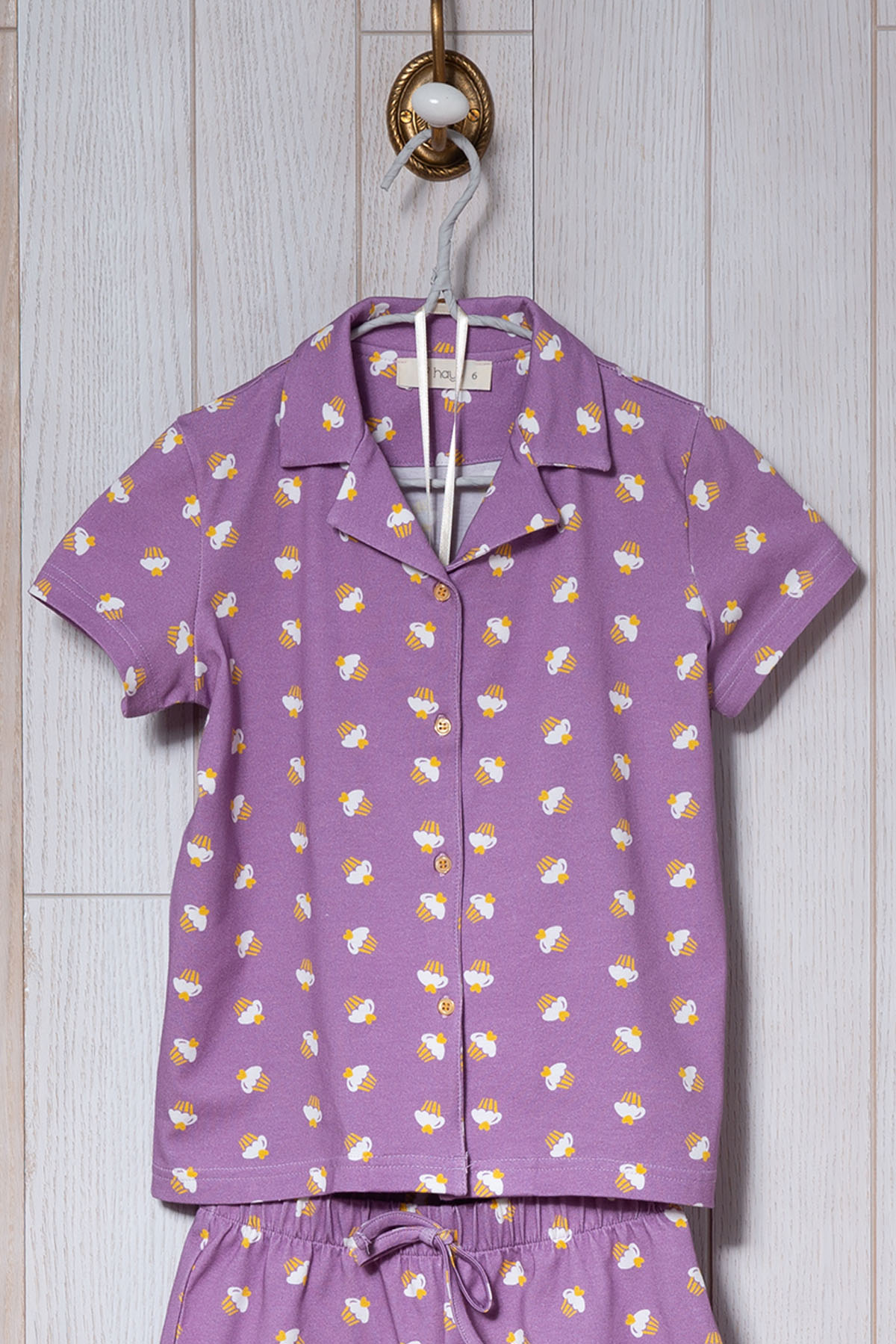 Kız Çocuk Cupcake Baskılı Şortlu Pijama Takımı