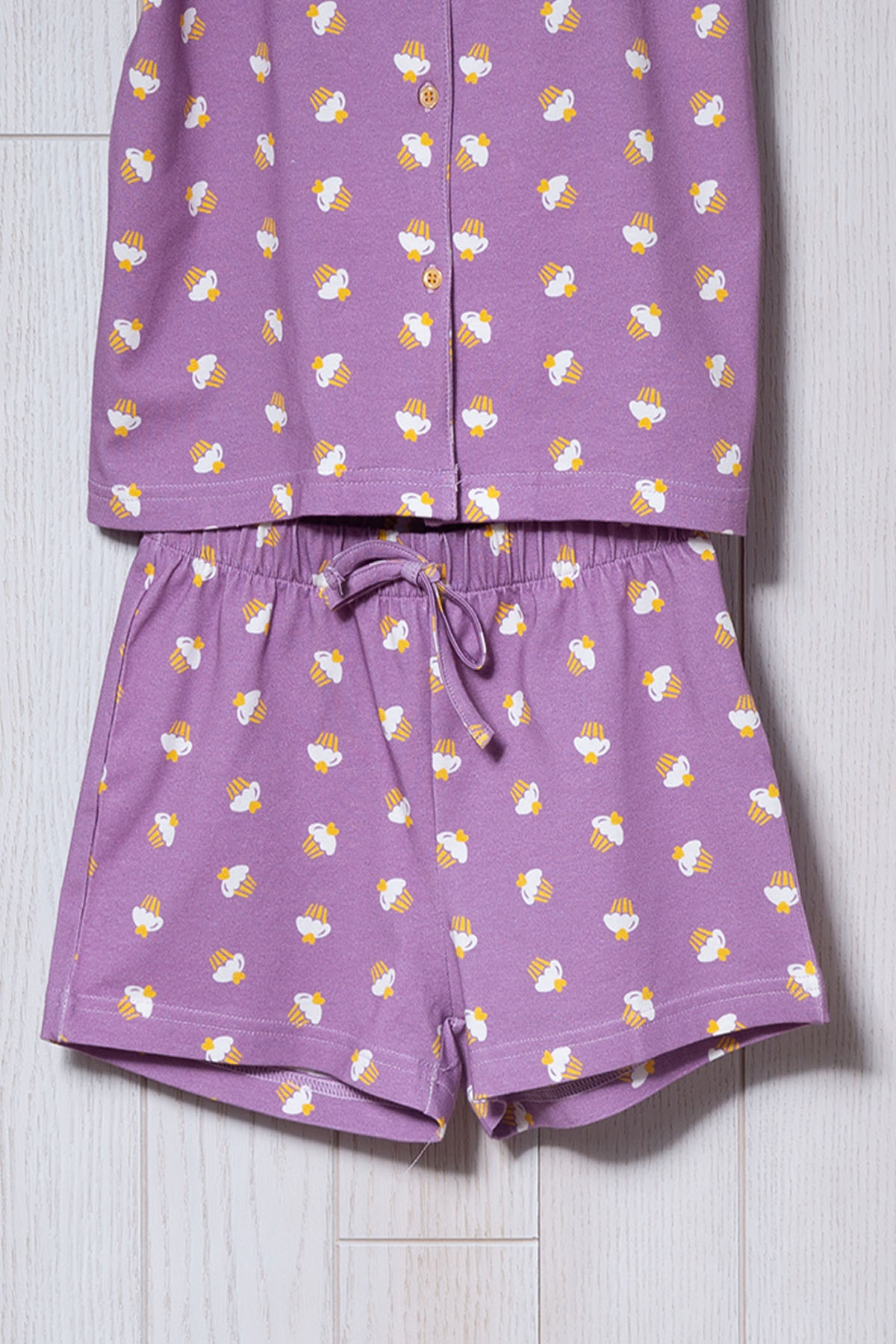 Kız Çocuk Cupcake Baskılı Şortlu Pijama Takımı