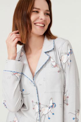 Kadın Uzun Kollu Gömlek Pijama Üstü