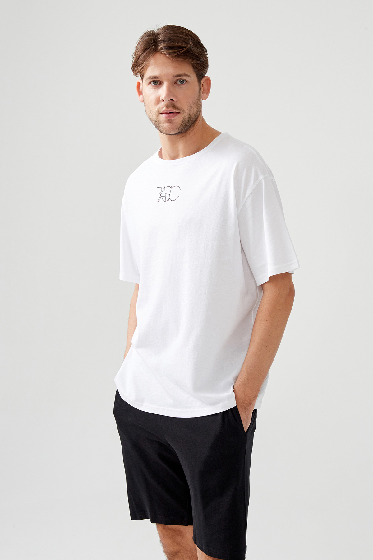 Erkek Pamuklu Basic Oversize T-shirt (Easy Iron)