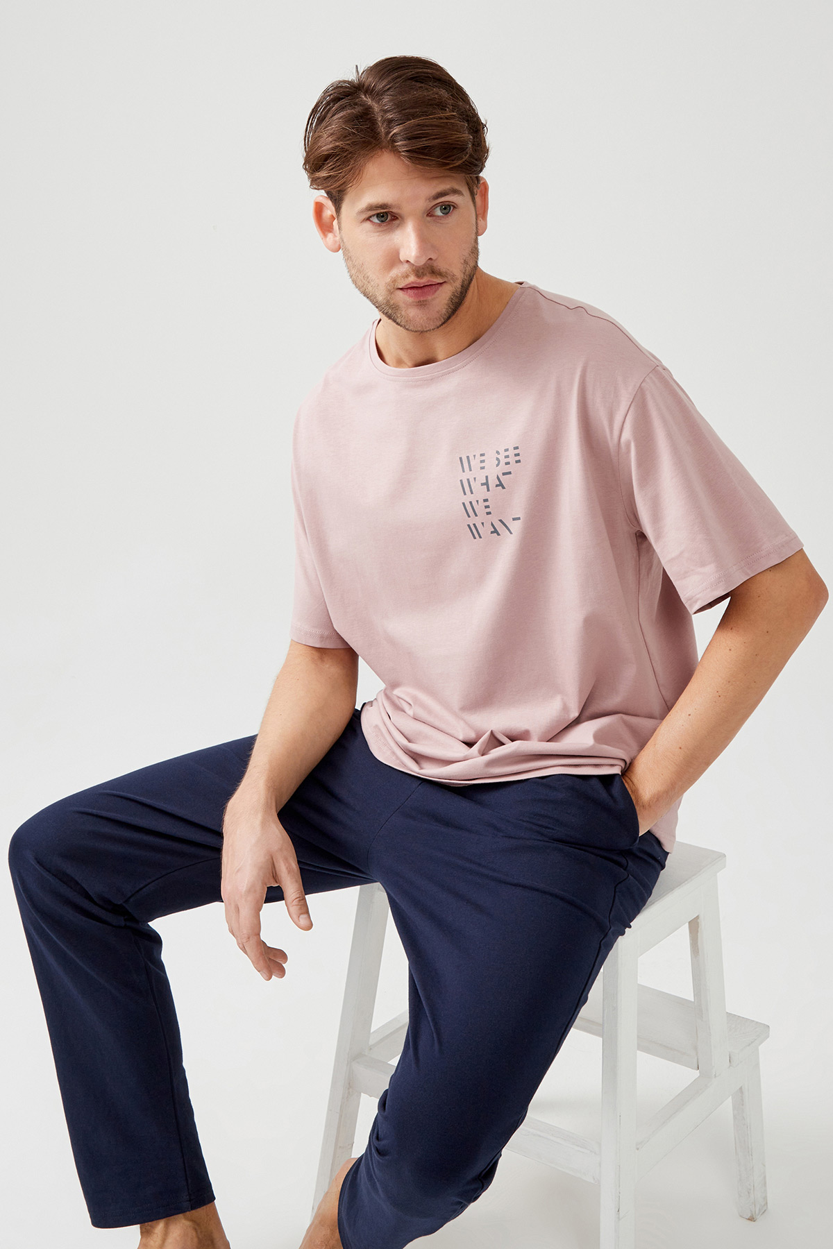 Erkek Pamuklu Basic Oversize T-shirt (Easy Iron)