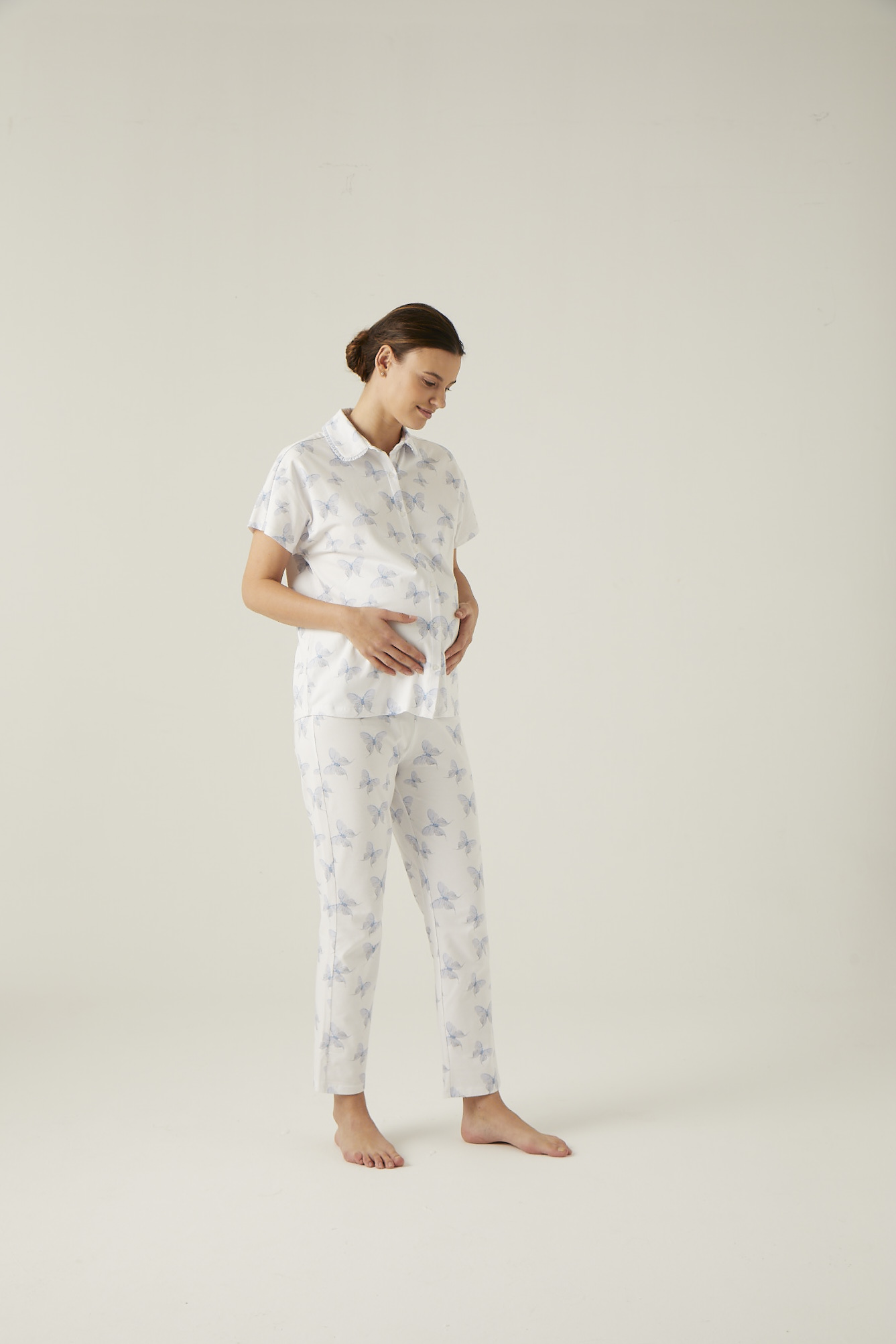 Kadın Anne Adayı Yakası Süs Lastikli Gömlek Pijama Üstü