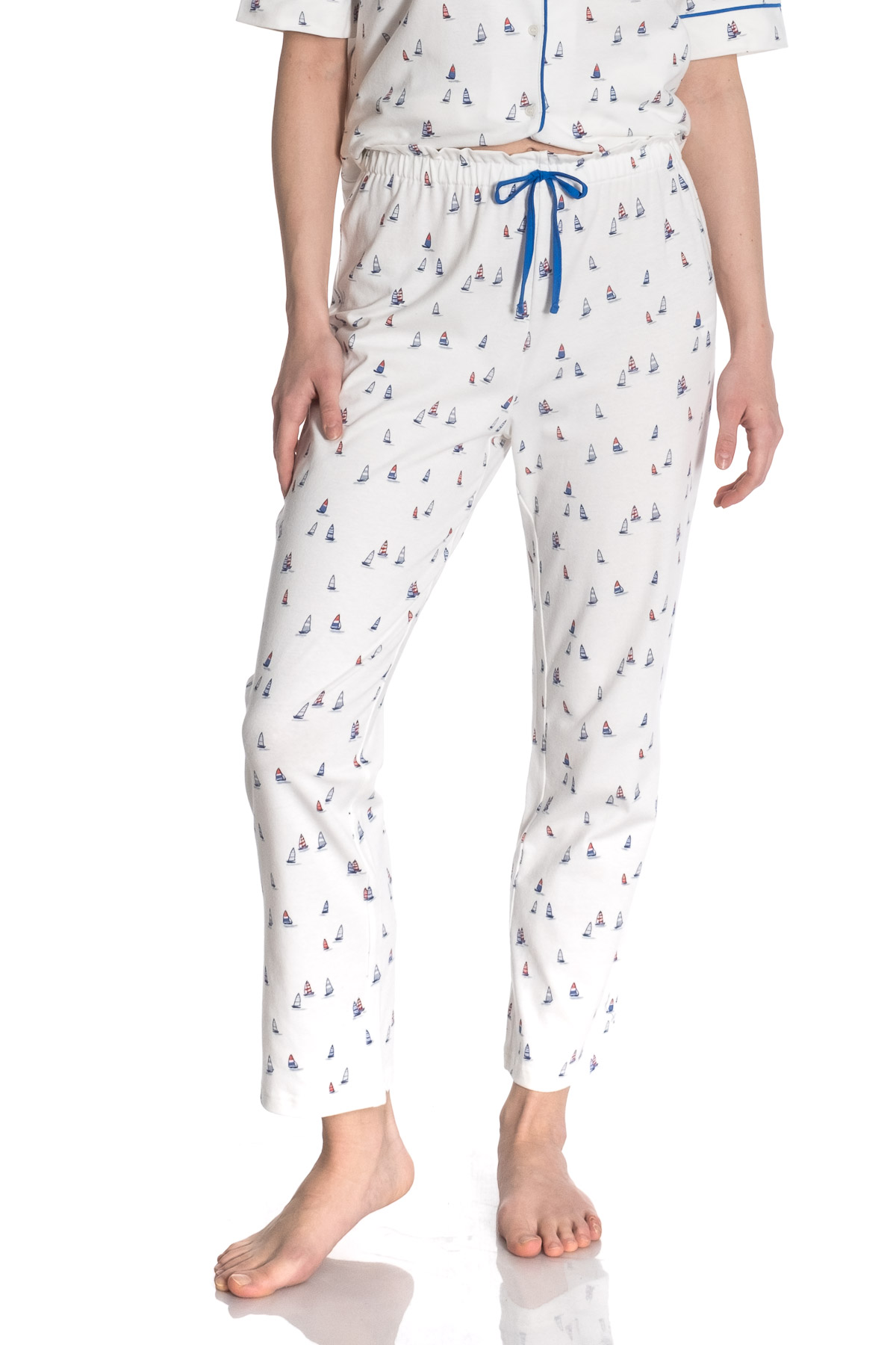 Kadın Yelken Baskılı Gömlek Yaka Üst Uzun Midi Pijama Takımı