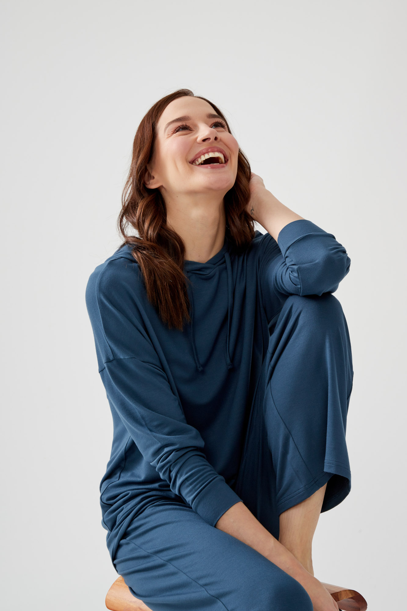 Kadın İki İplik Modal Kapüşonlu Bol Kesim Sweatshirt
