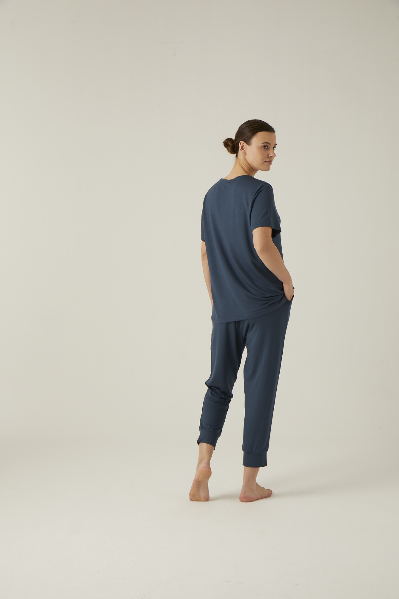 Kadın Modal İki İplik Kısa Kollu Tshirt Paçası Manşetli Eşofman Takımı