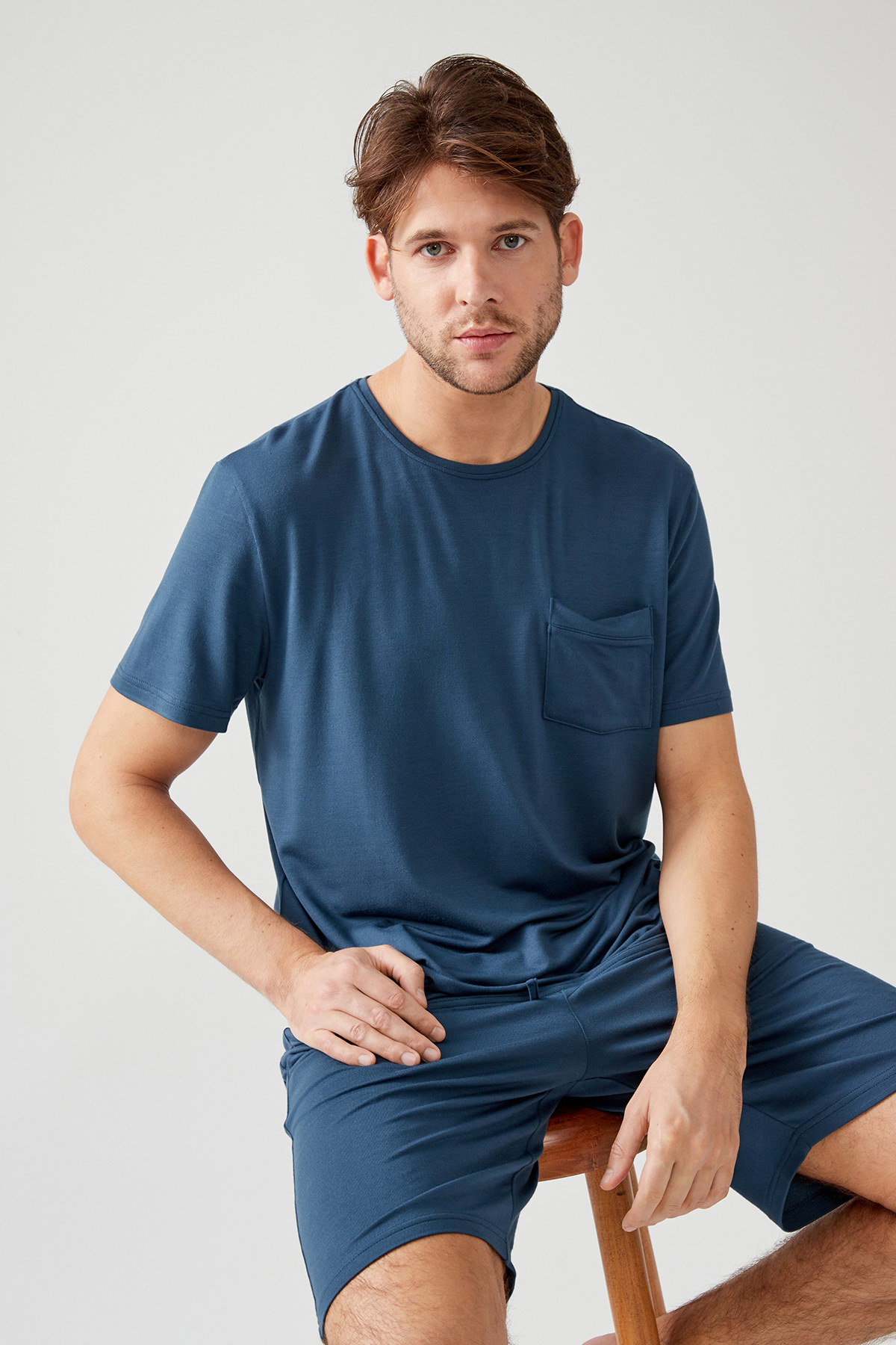 Erkek Modal İki İplik Kısa Kollu Tshirt Cepli Şort Takım