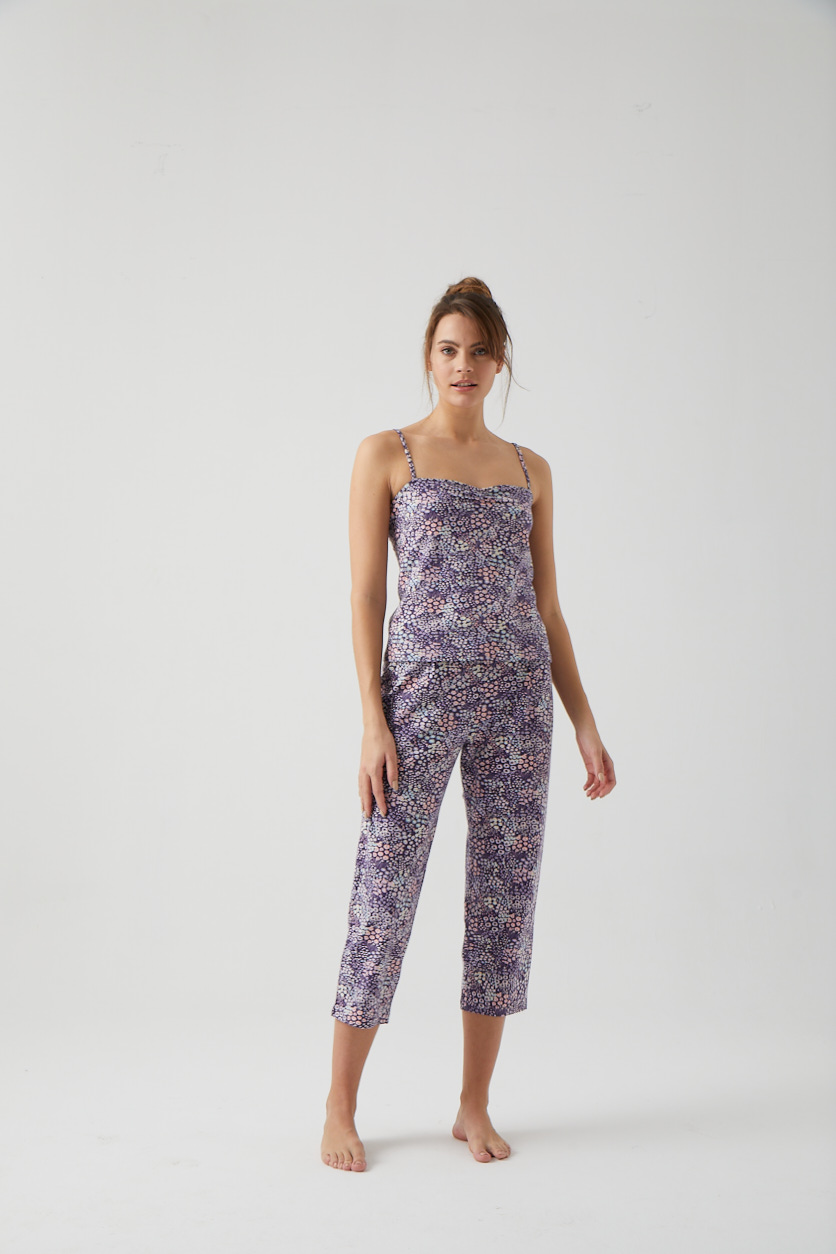 Kadın Çiçek Baskılı İp Askılı Pijama Üstü