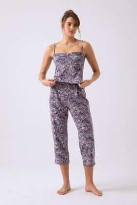Kadın Çiçek Baskılı İp Askılı Uzun Midi Pijama Takımı