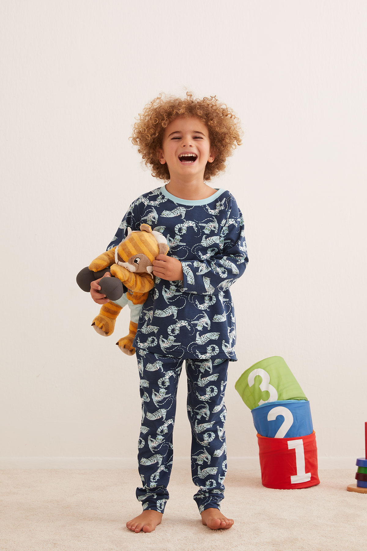 Erkek Çocuk Pamuklu Kaplan Baskılı Uzun Pijama Takımı