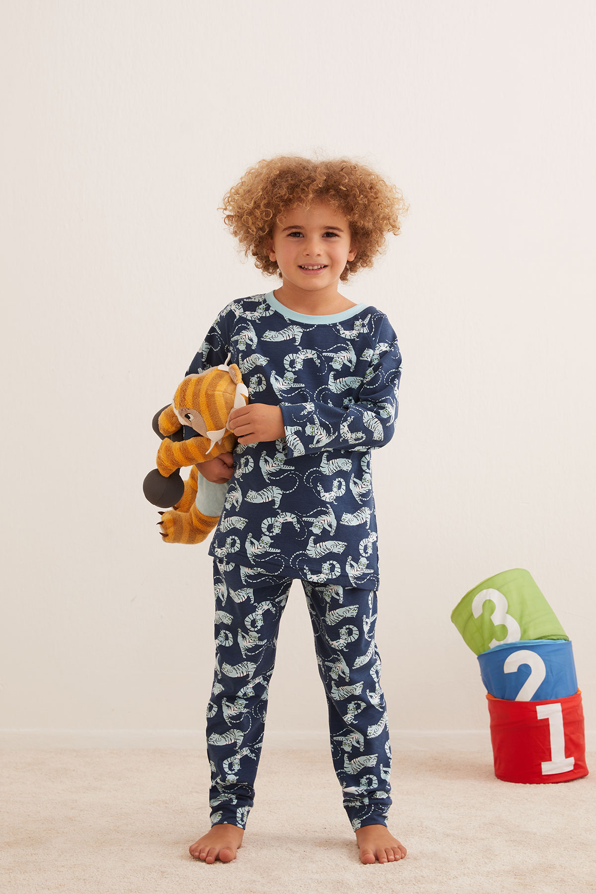 Erkek Çocuk Pamuklu Kaplan Baskılı Uzun Pijama Takımı