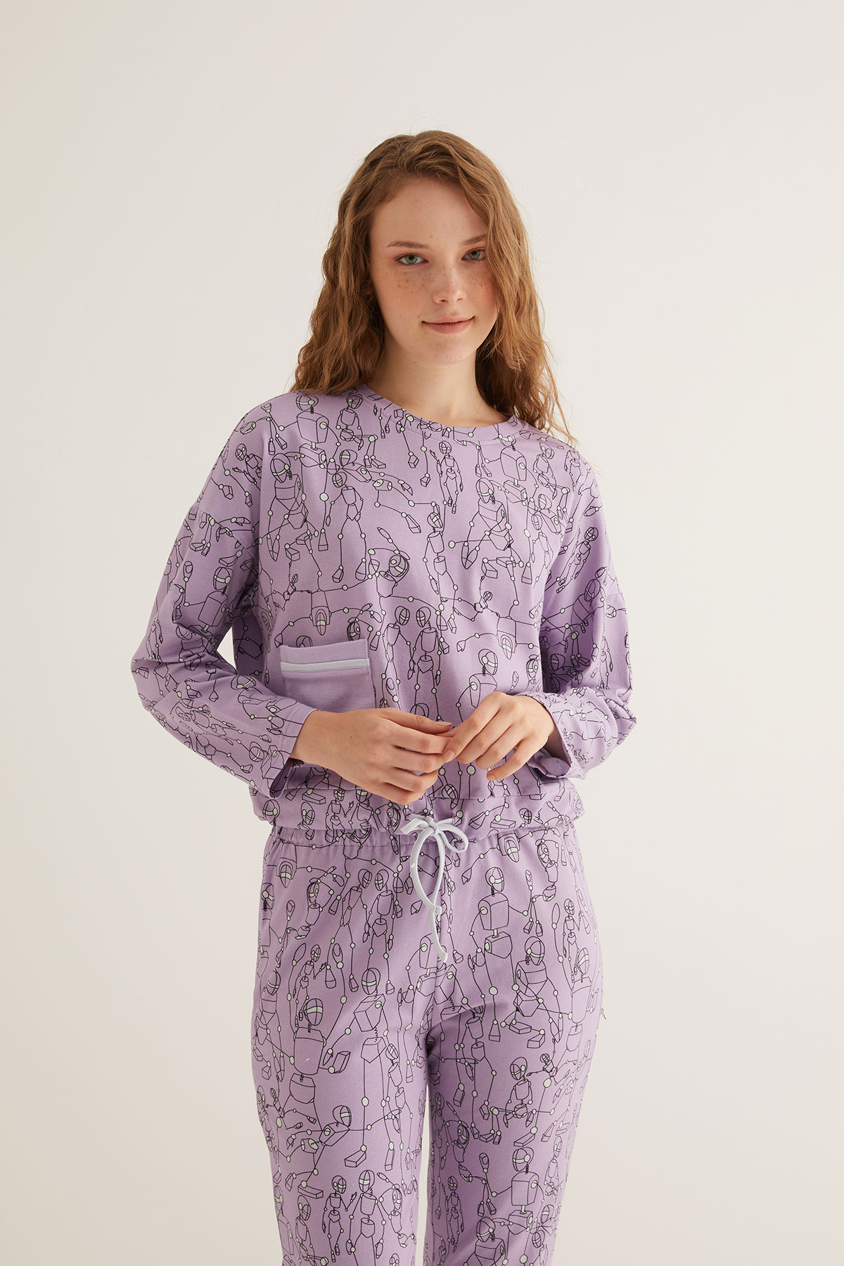 Kadın Pamuklu Beli Bağcıklı Pijama Üstü