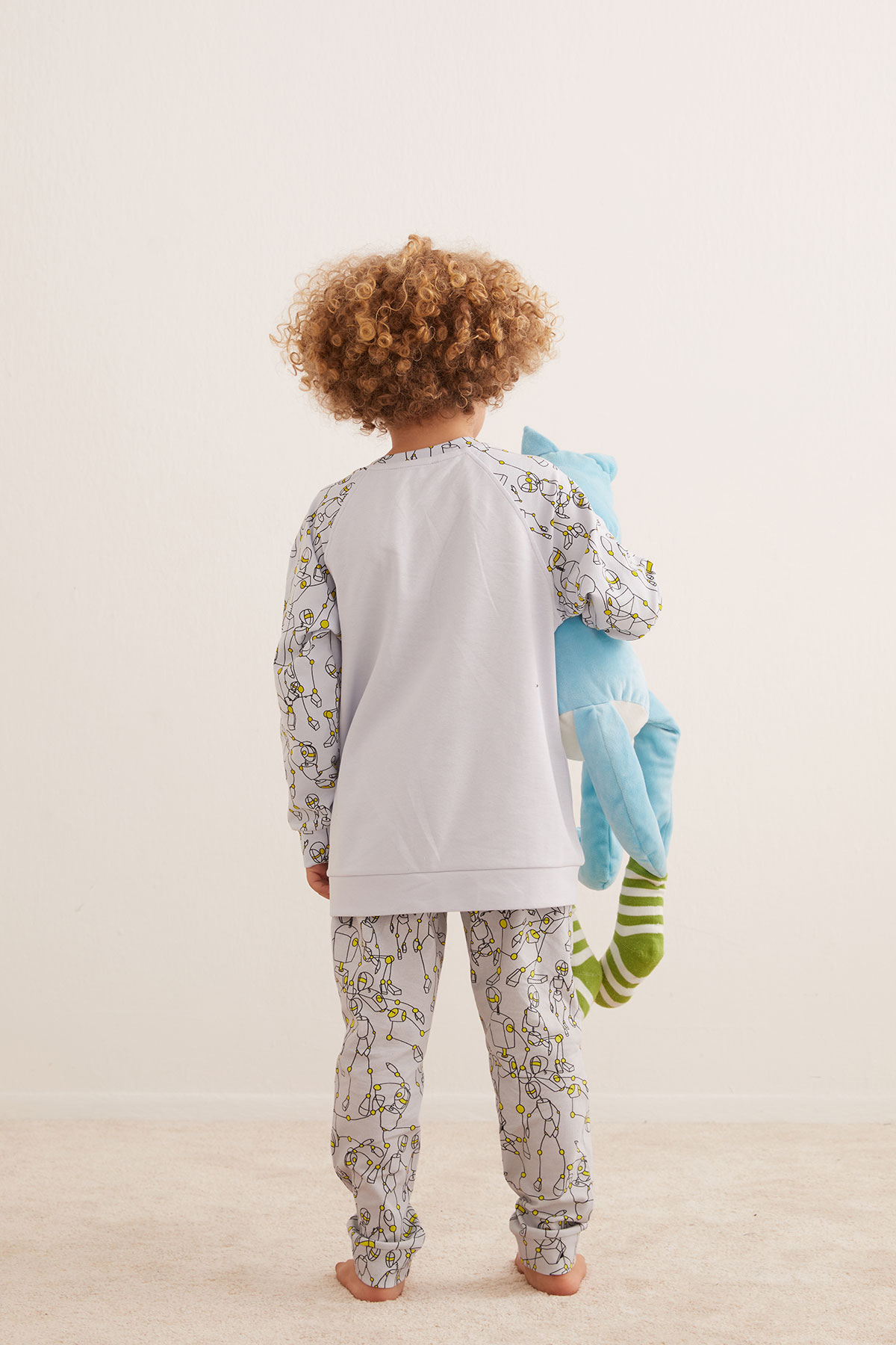 Erkek Çocuk Pamuklu Robot Baskılı Uzun Pijama Takımı