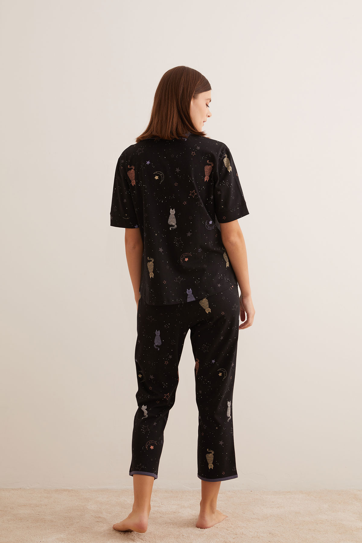 Kadın Pamuklu Gömlekli Midi Pijama Takımı