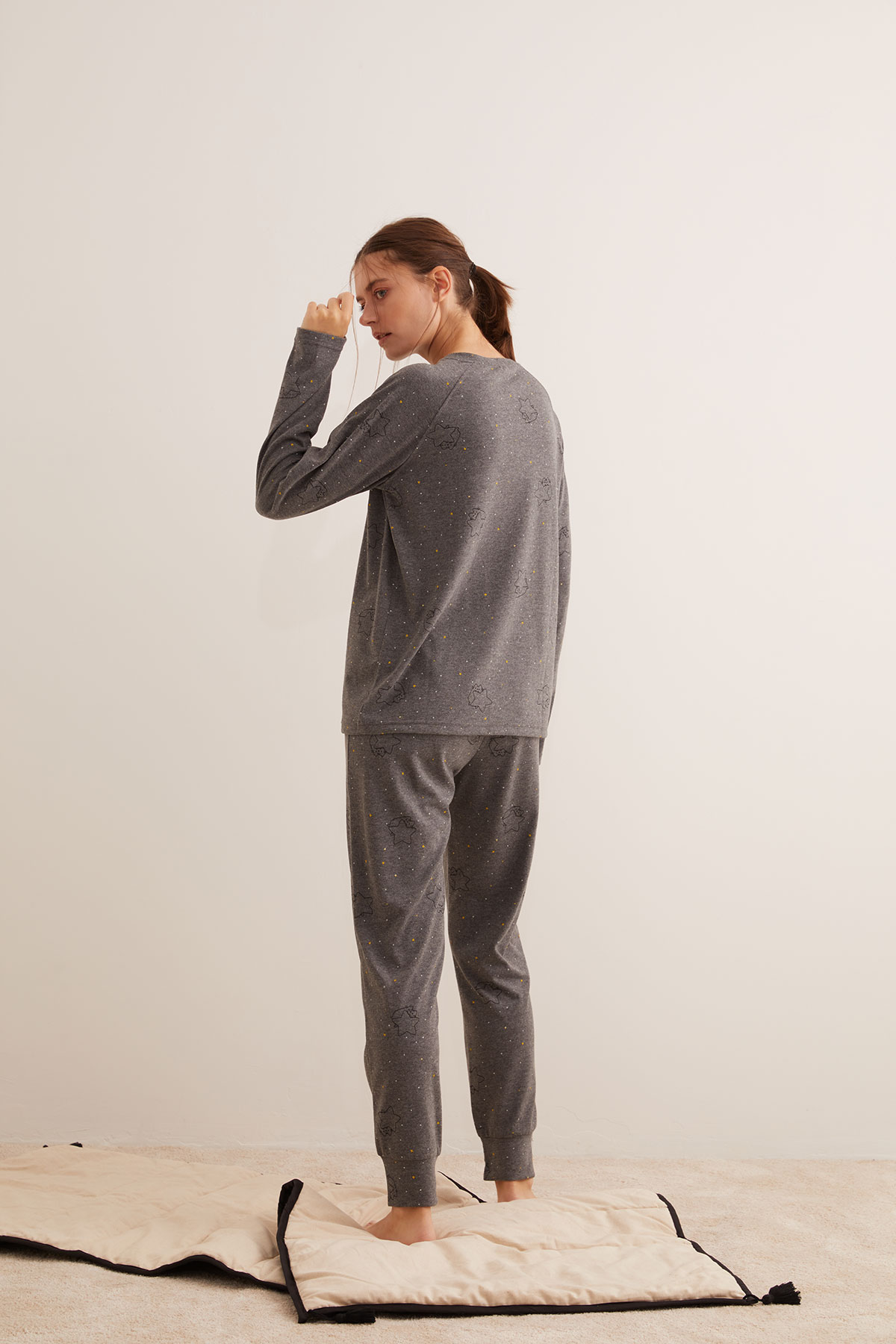 Kadın Belde Kontrast Süs Biye Detaylı Manşetli Pijama Altı