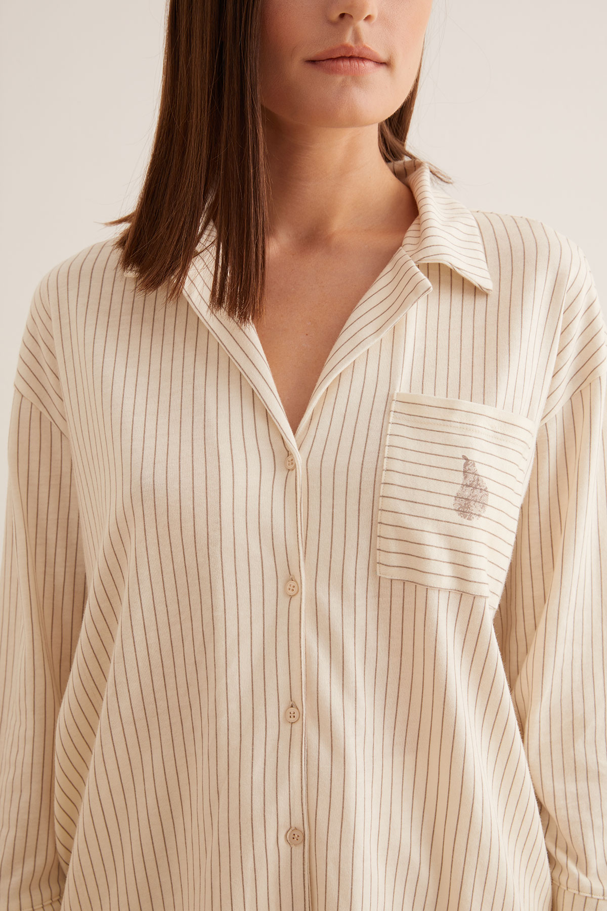 Kadın Modal Karışımlı Pamuklu Gömlek Pijama Üstü