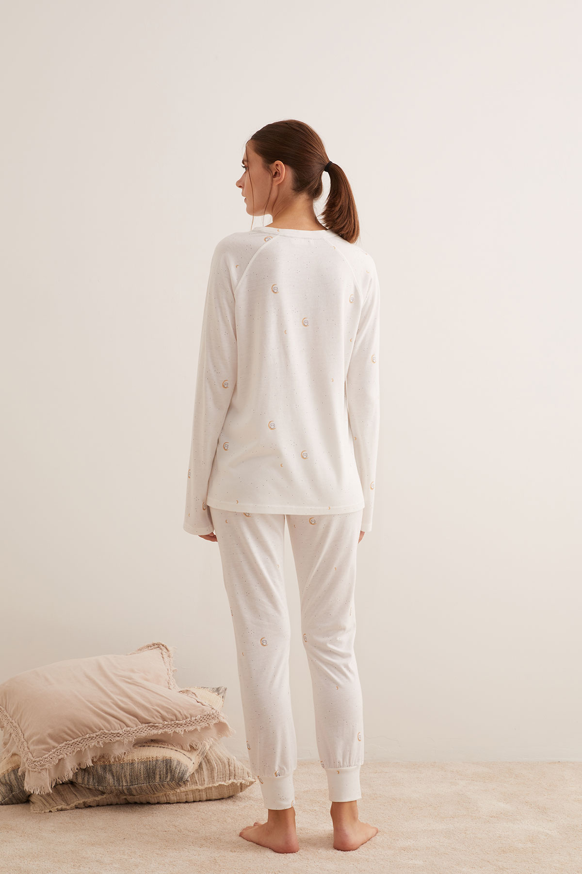 Kadın Modal Karışımlı Pamuklu Sim Baskılı Uzun Pijama Altı