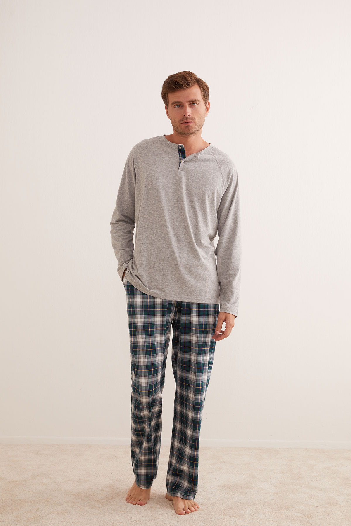 Erkek Pamuklu Kısa Düğmeli Pijama Üstü