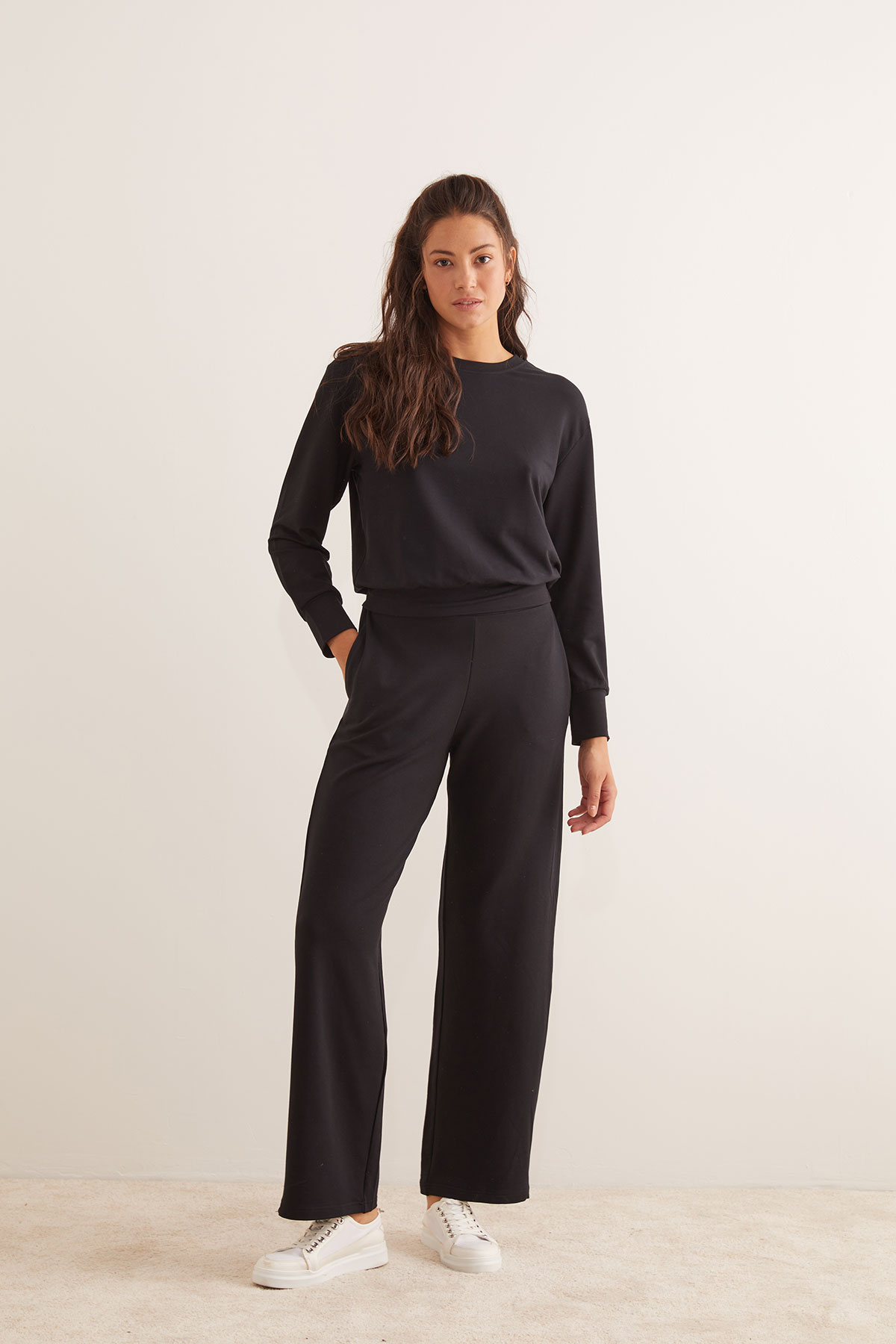 Kadın Modal İki İplik Uzun Kollu Bol Pantolon Takım
