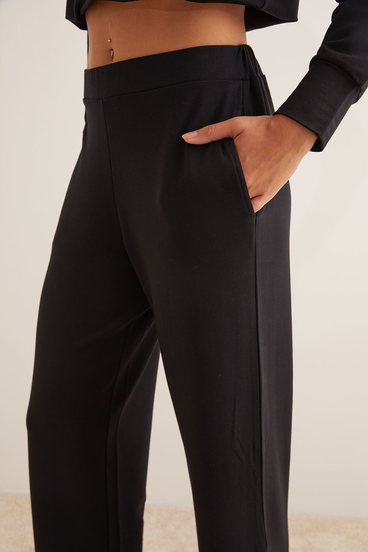 Kadın Modal İki İplik Uzun Kollu Bol Pantolon Takım
