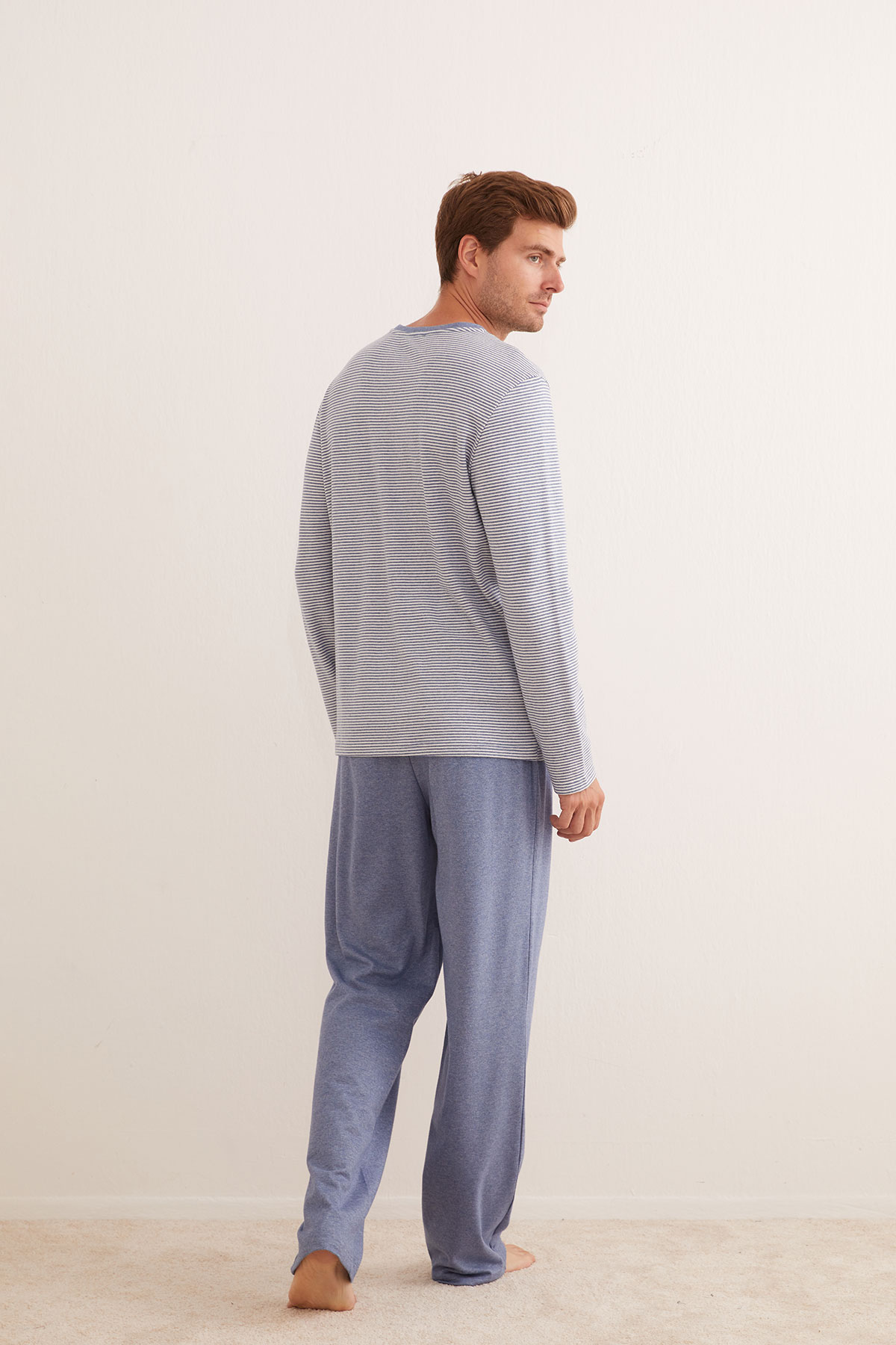 Erkek Modal Karışımlı Belde Fonksiyonlu Bağcık Detaylı Uzun Pijama Altı