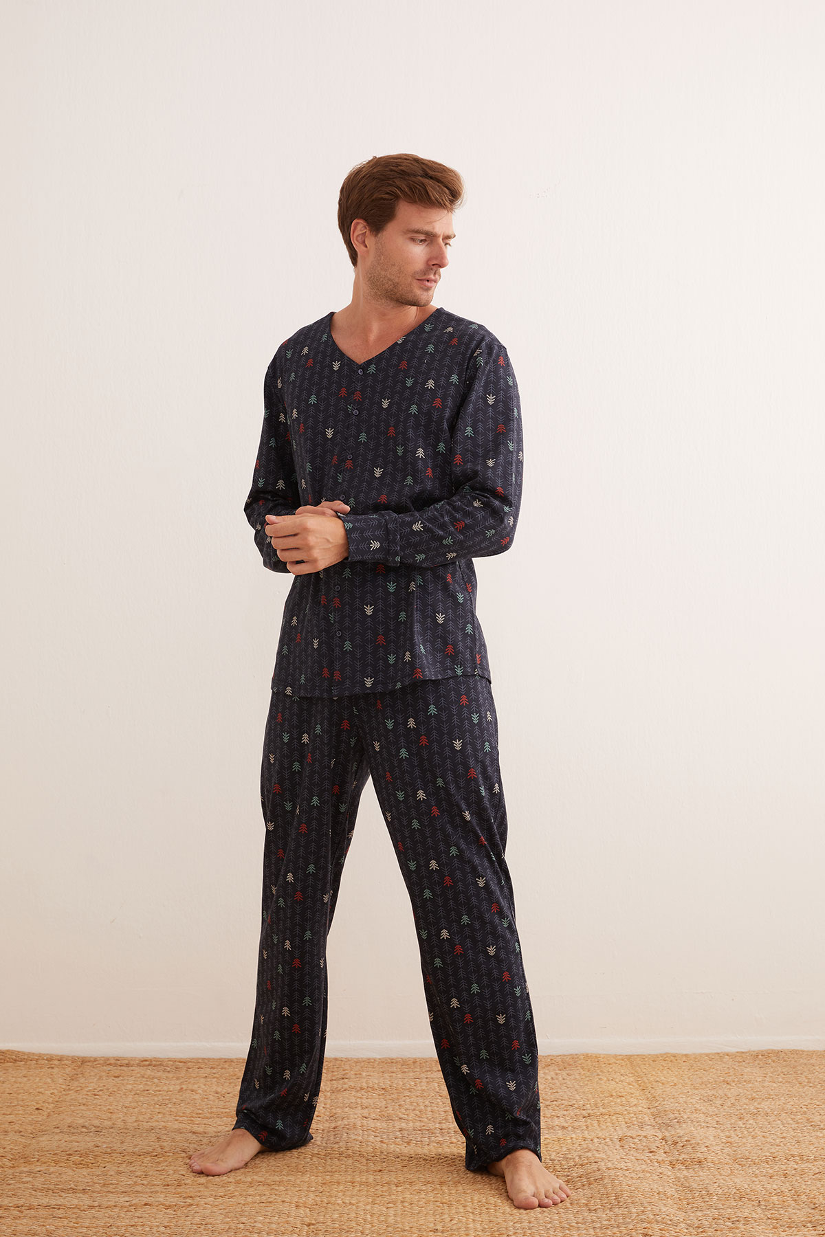 Erkek Pamuklu Düğmeli Pijama Üstü
