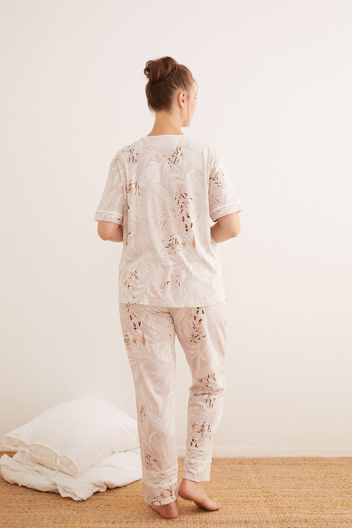 Kadın Büyük Beden Modal Karışımlı Dantel Detaylı Pijama Takımı