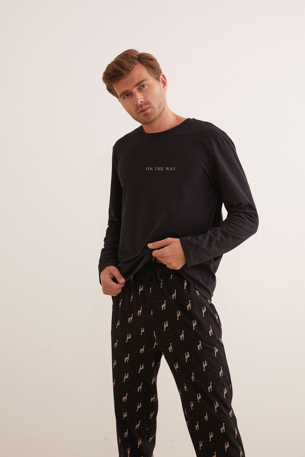 Erkek Pamuklu Baskı Detaylı Pijama Üstü