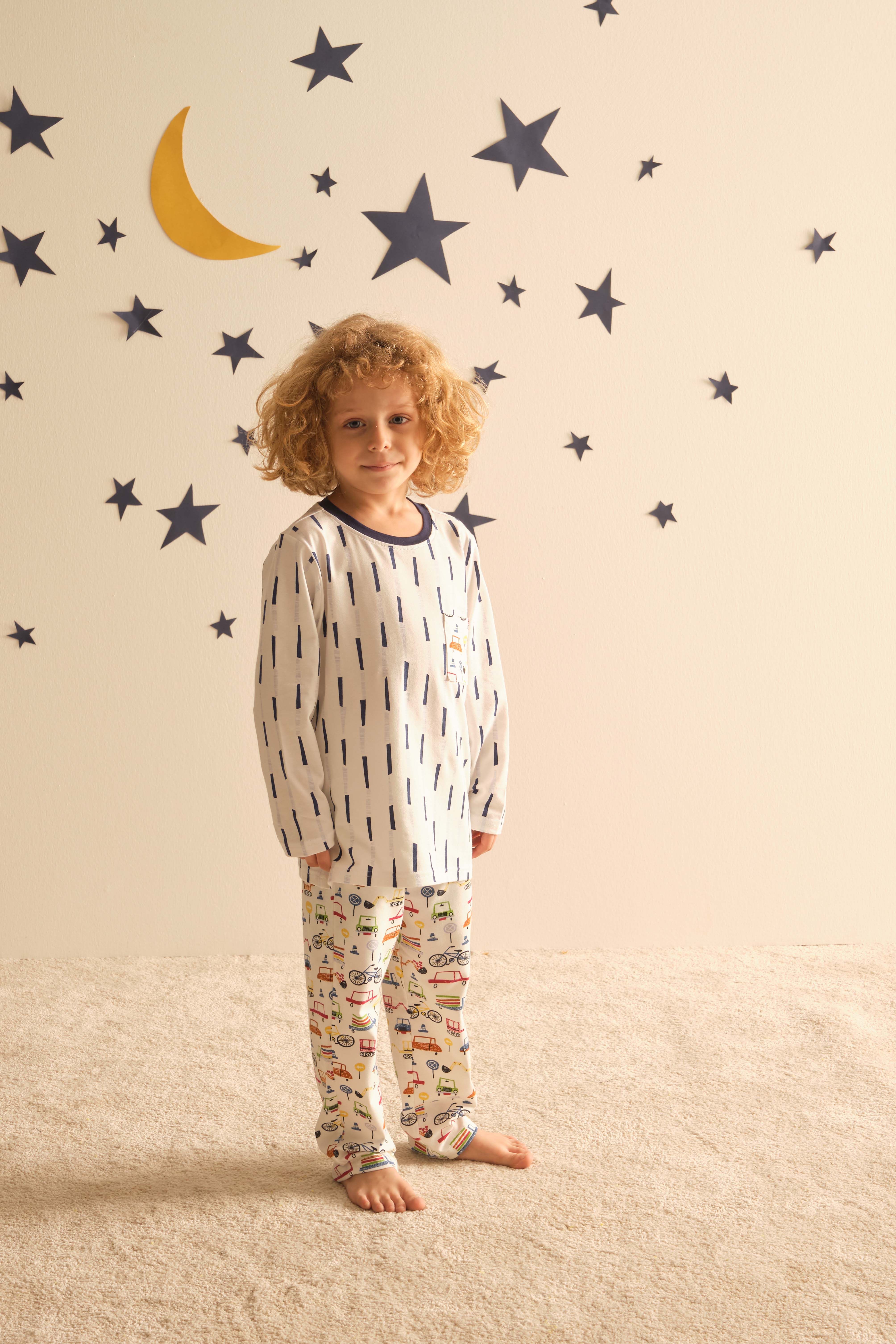 Erkek Çocuk Cep Detaylı Uzun Pijama Takımı