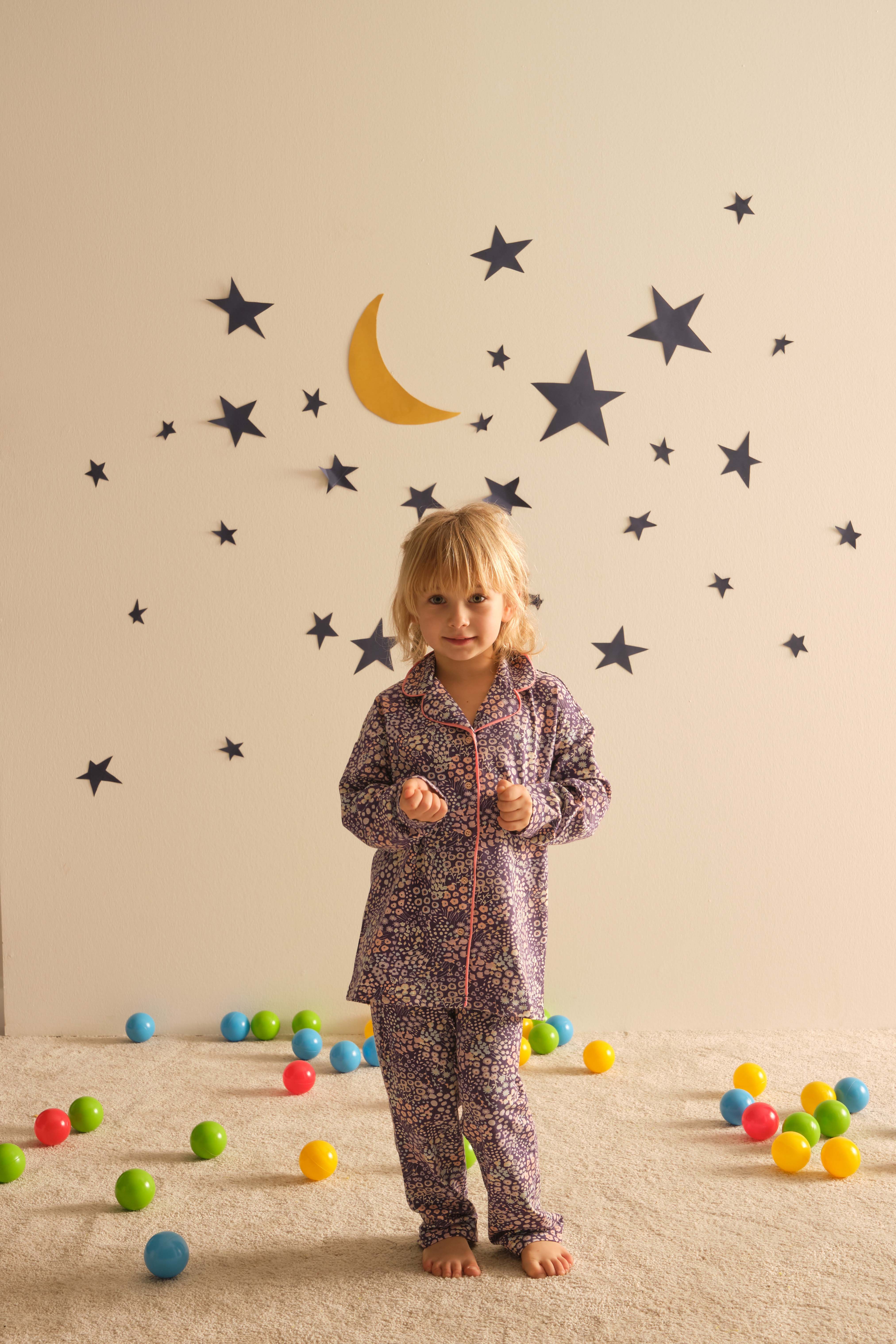 Kız Çocuk Pamuklu Gömlek Yakalı Uzun Pijama Takımı
