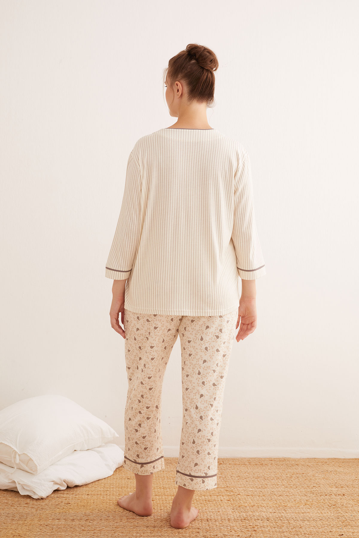 Kadın Büyük Beden Modal Karışımlı Pamuklu Pijama Takımı