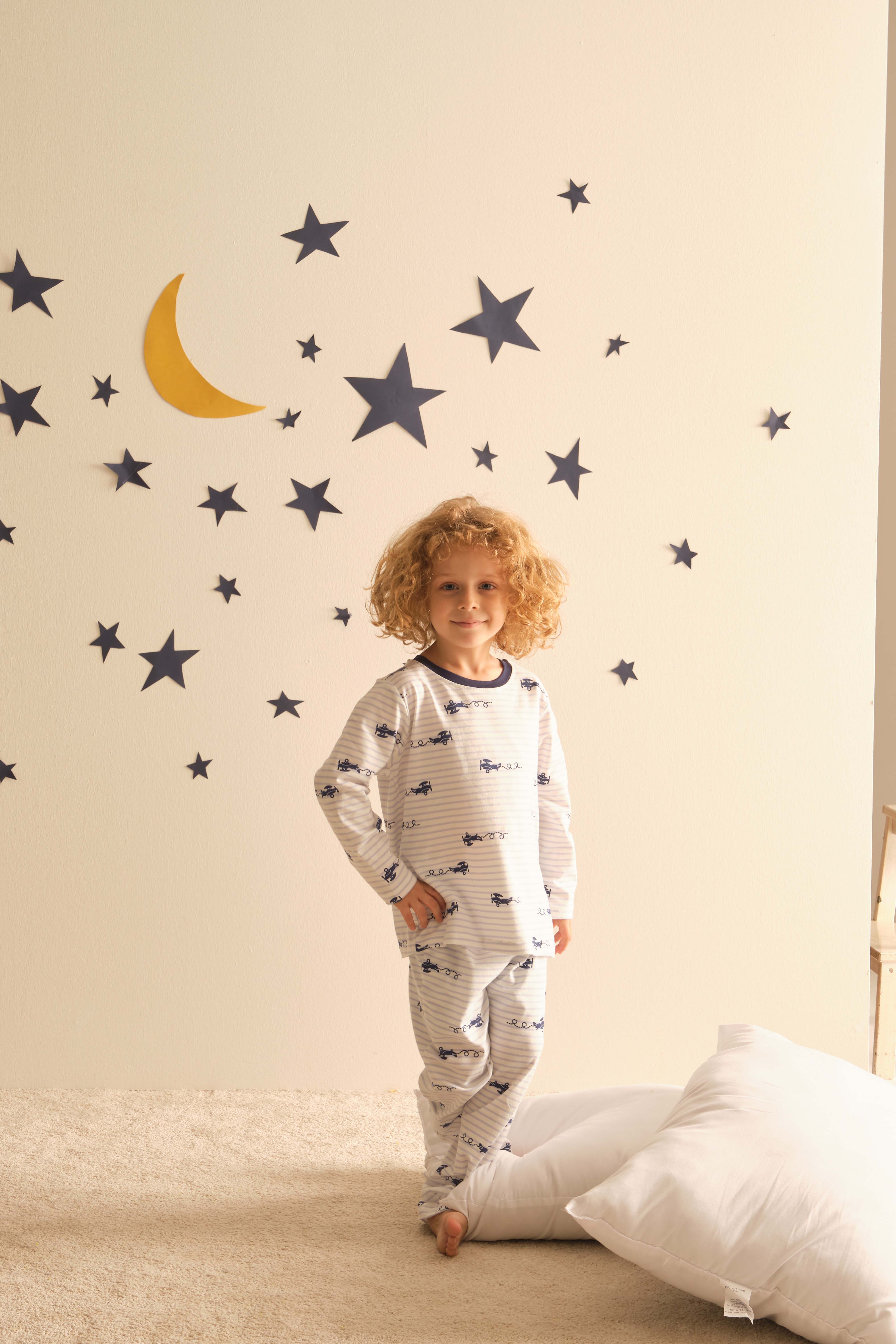 Erkek Çocuk Manşetli Uzun Pijama Takımı