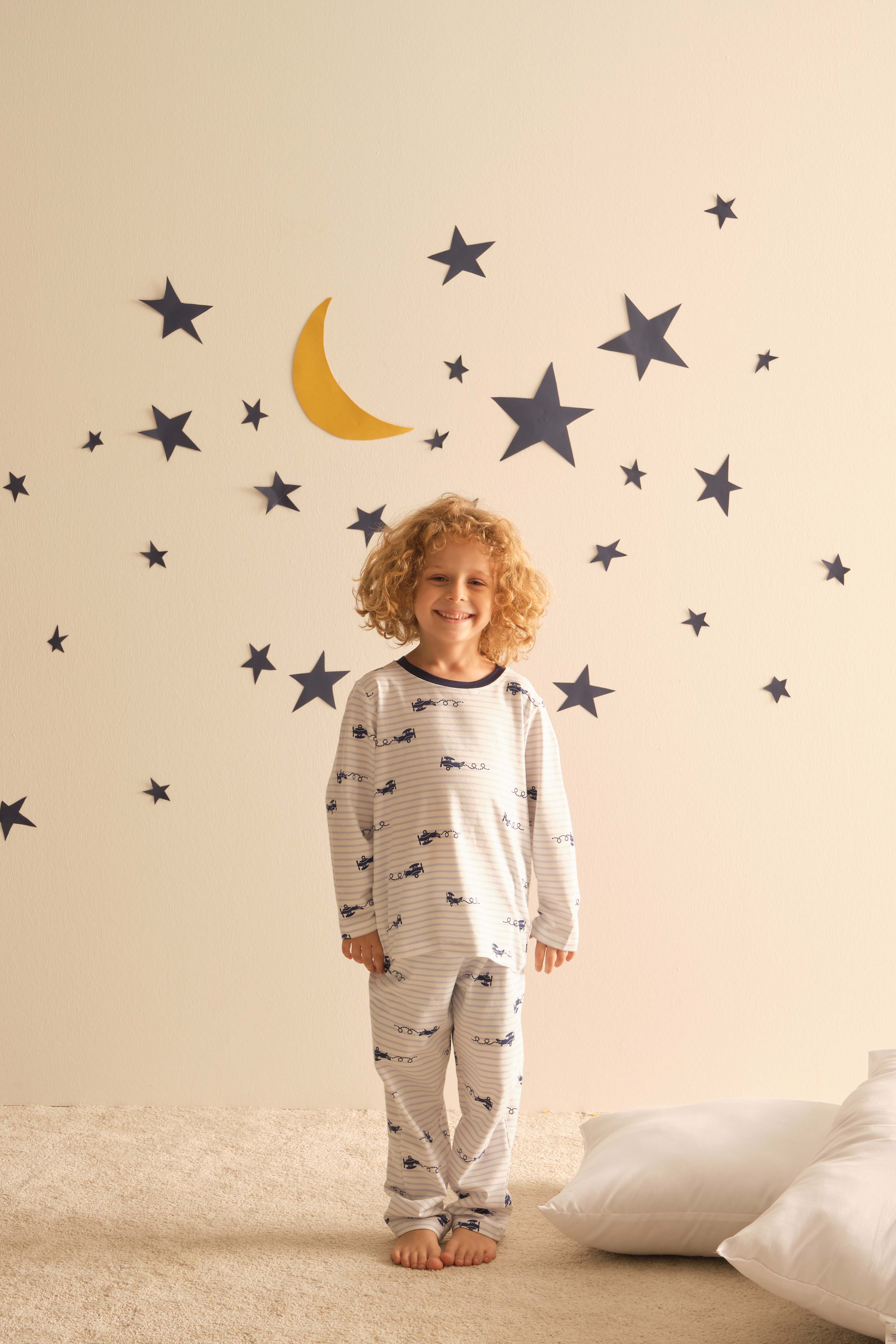 Erkek Çocuk Manşetli Uzun Pijama Takımı