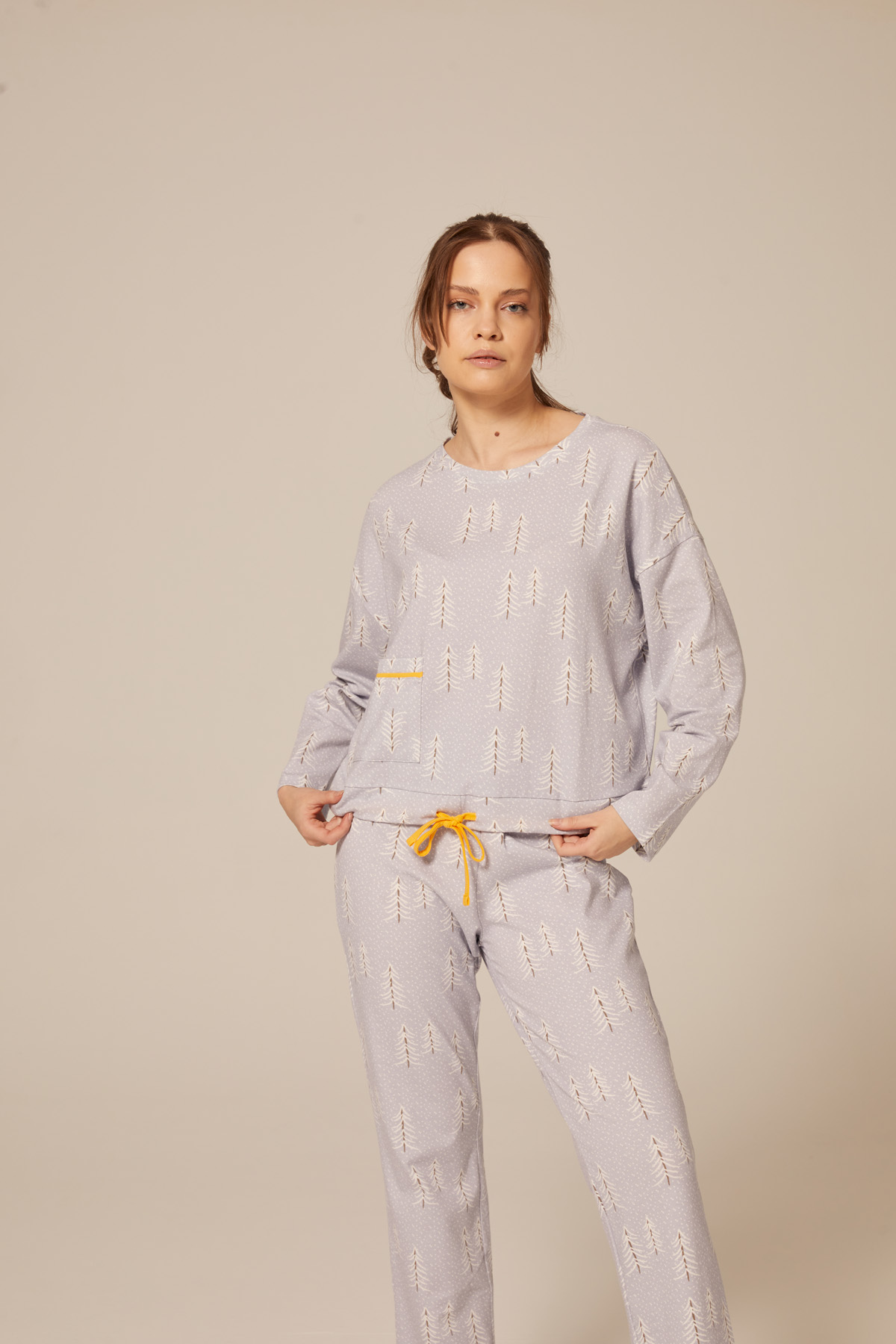 Kadın Pamuklu Beli Bağcıklı Pijama Üstü