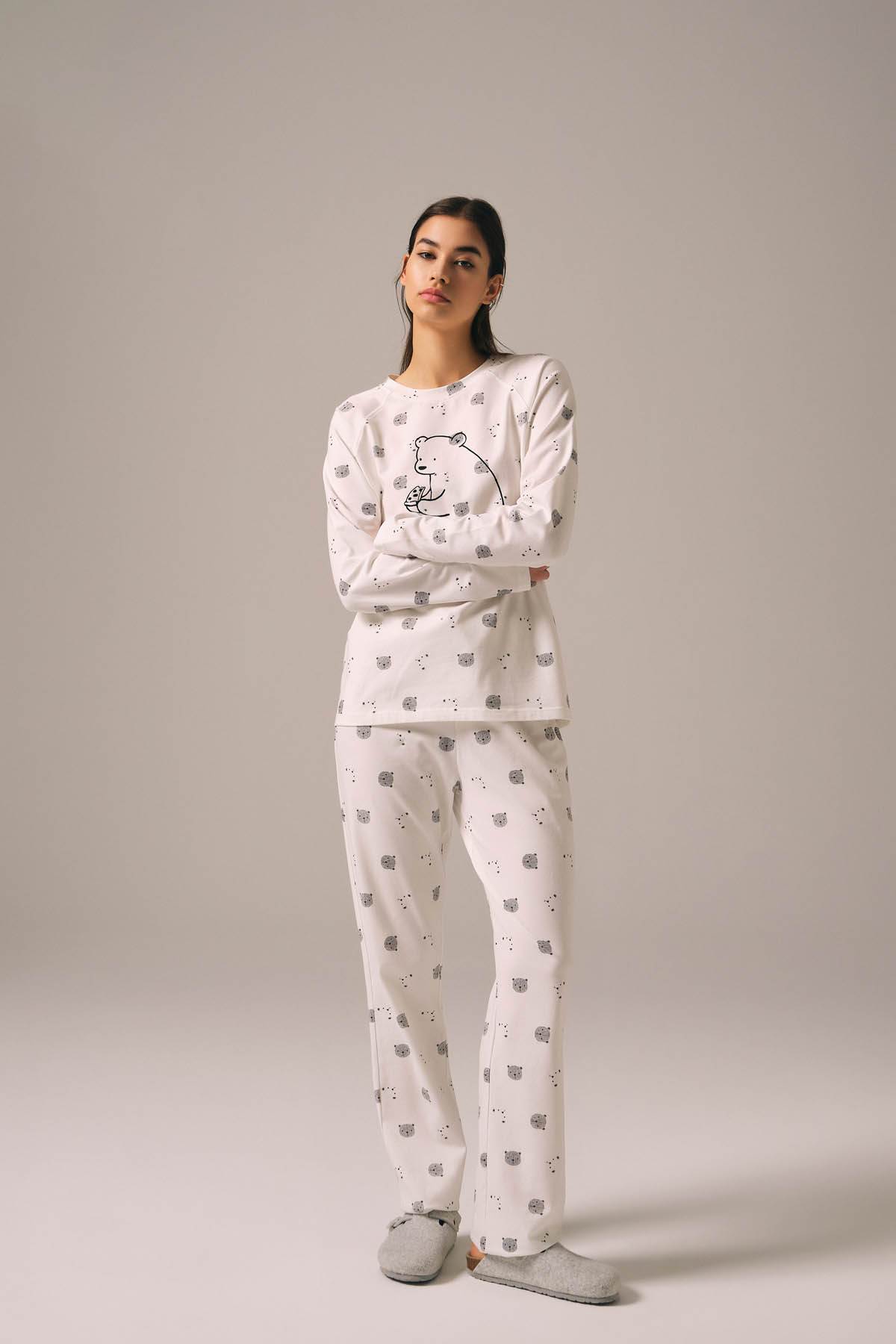 Kadın Pamuklu Uzun Kollu Pijama Takımı