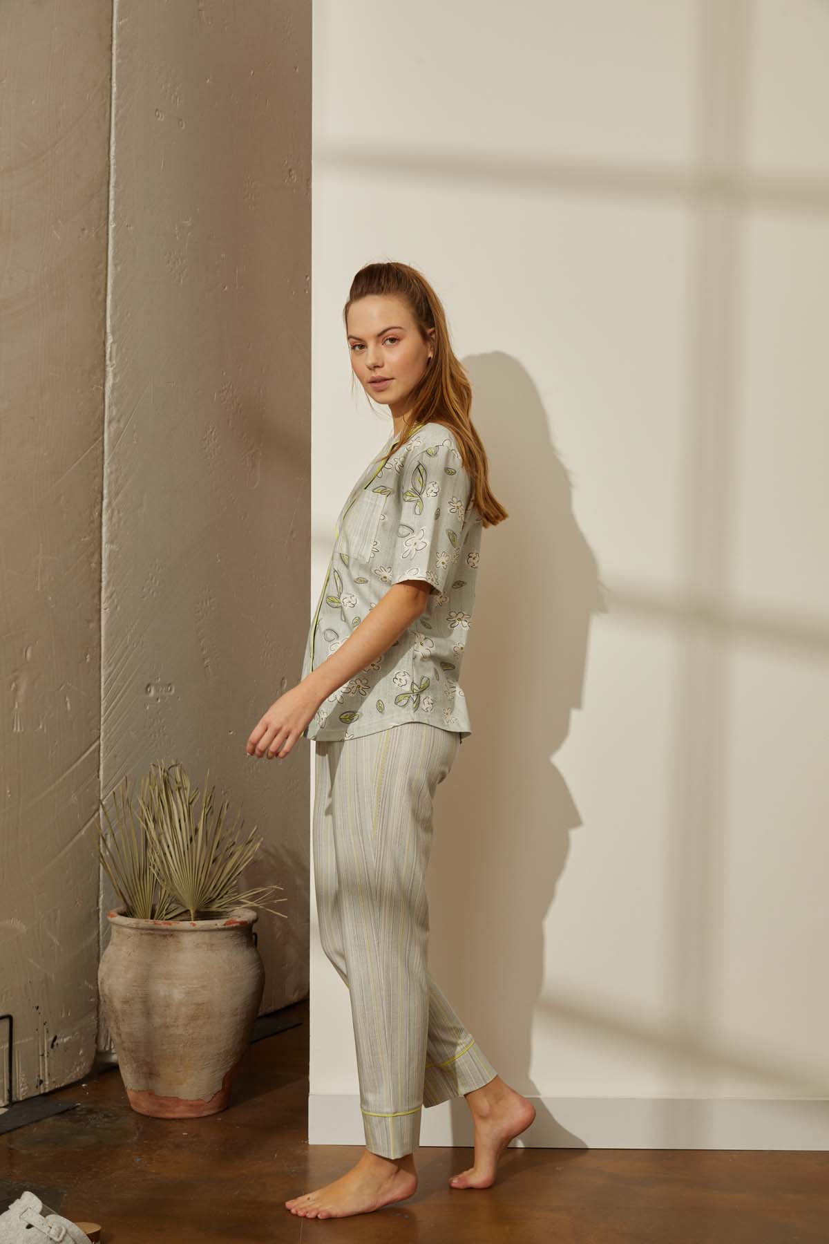 Kadın Pamuklu Belde Bağlama Detaylı Midi Pijama Altı