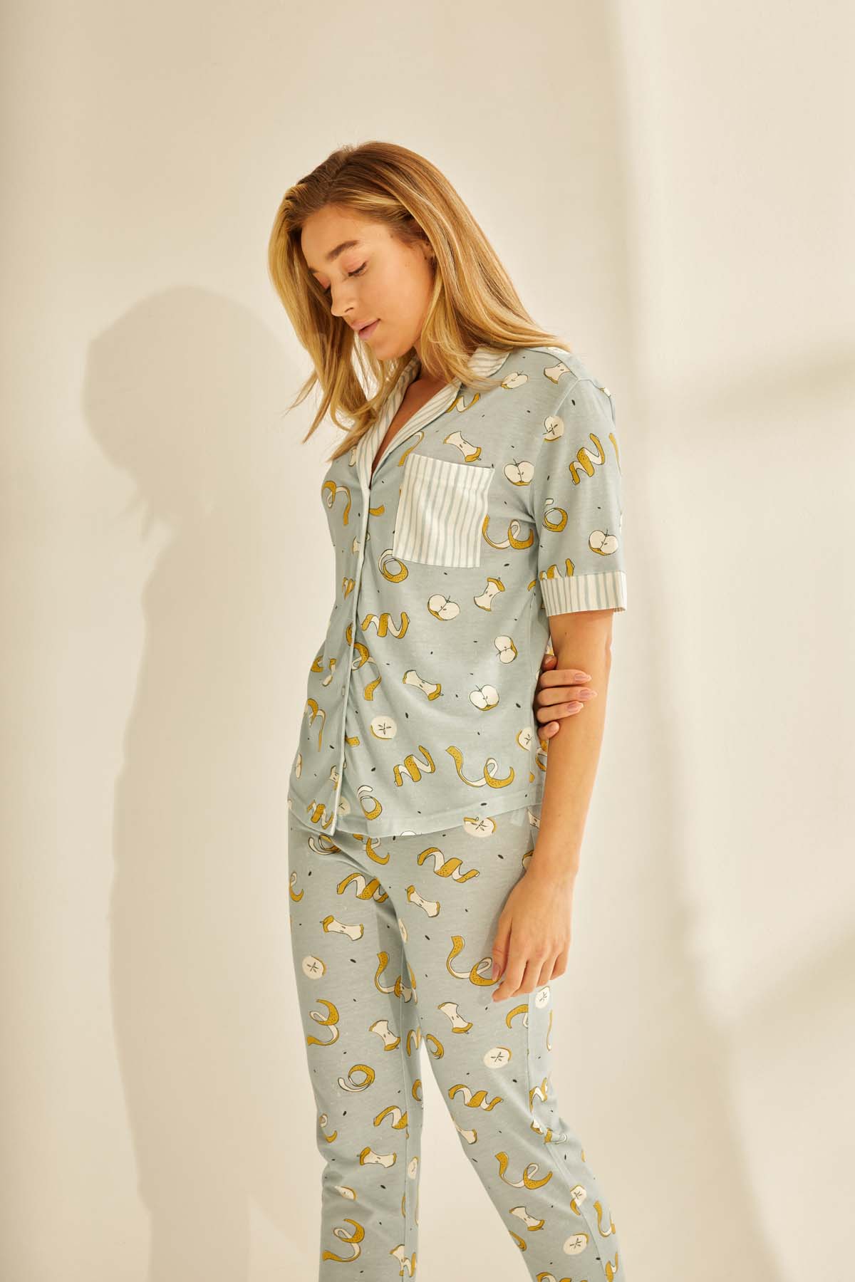 Kadın Modal Gömlek Yaka Pijama Üstü