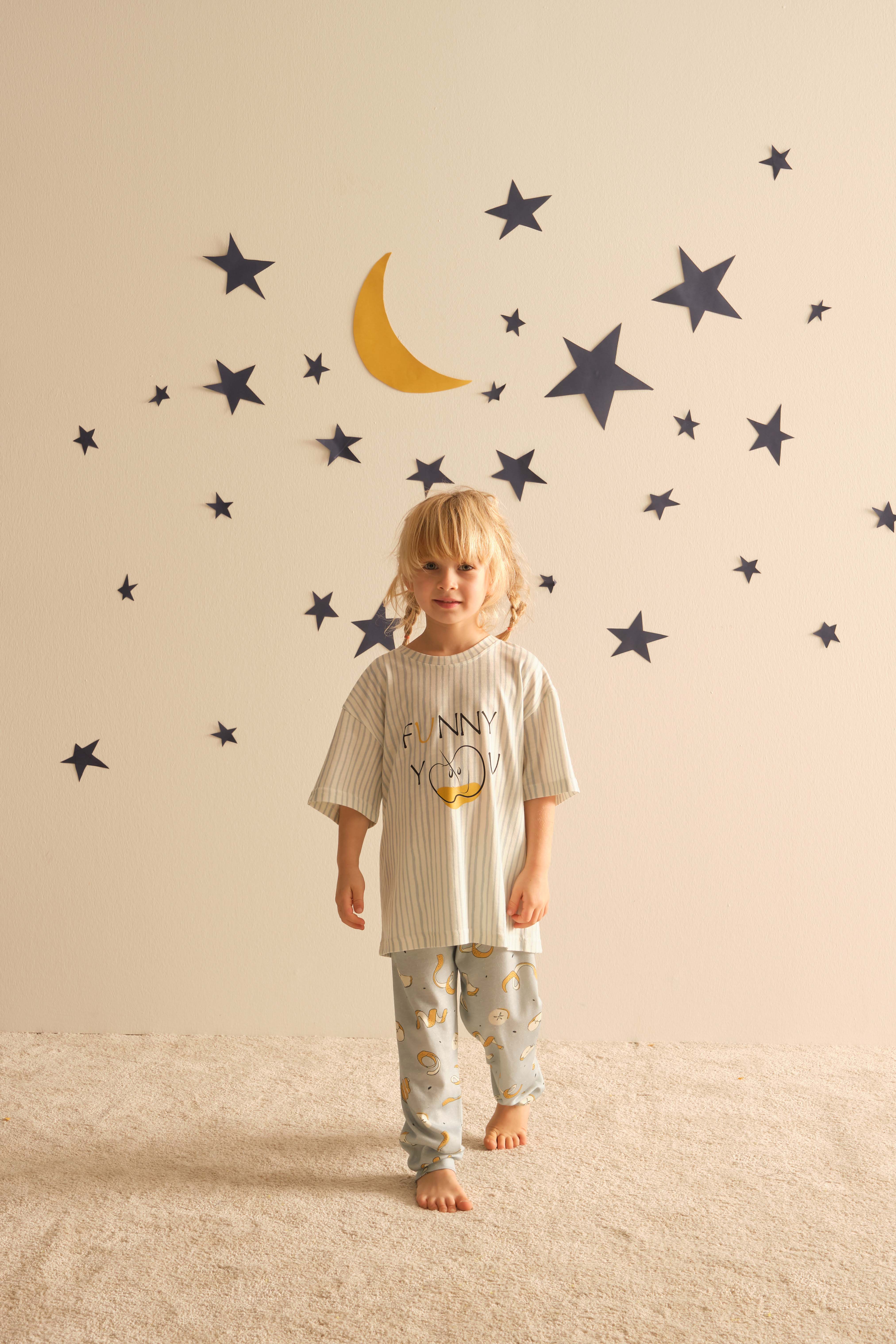 Kız Çocuk Modal Kısa Kollu Uzun Pijama Takımı