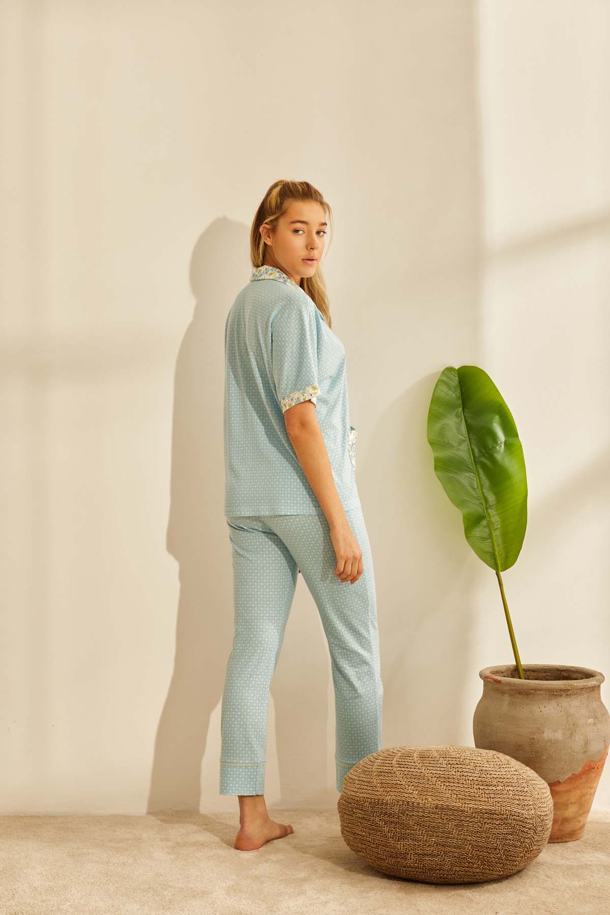 Kadın Modal Gömlek Yakalı Uzun Pijama Takımı
