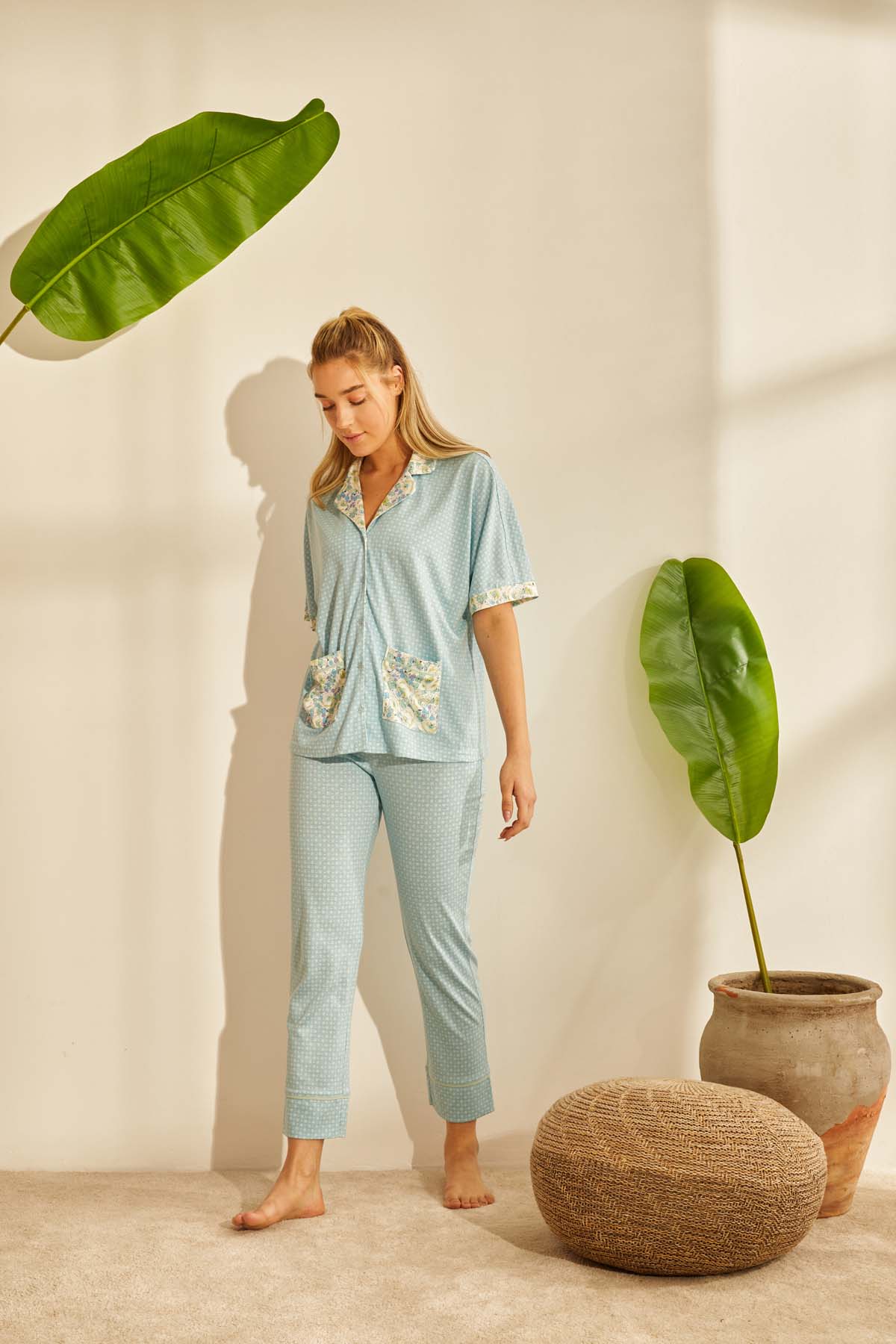 Kadın Modal Gömlek Yakalı Uzun Pijama Takımı