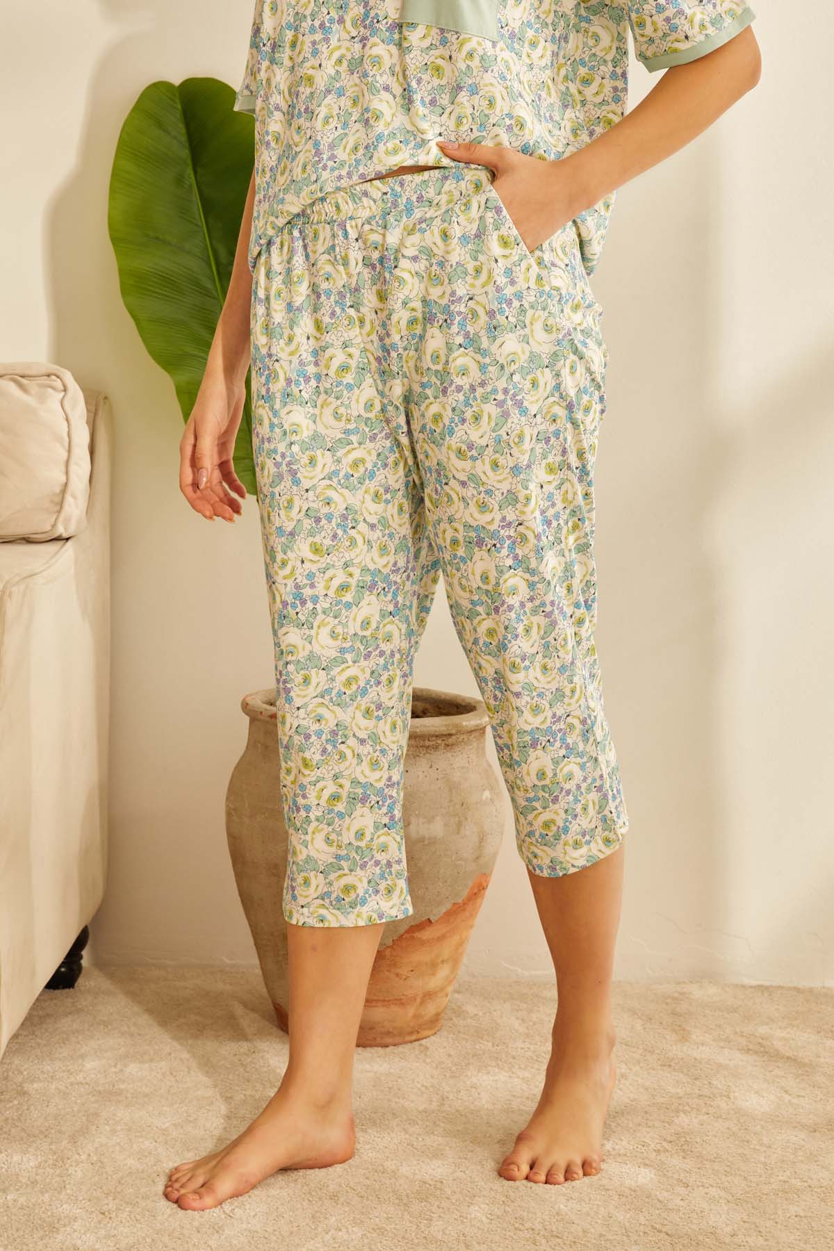 Kadın Modal Cepli Kapri Pijama Altı