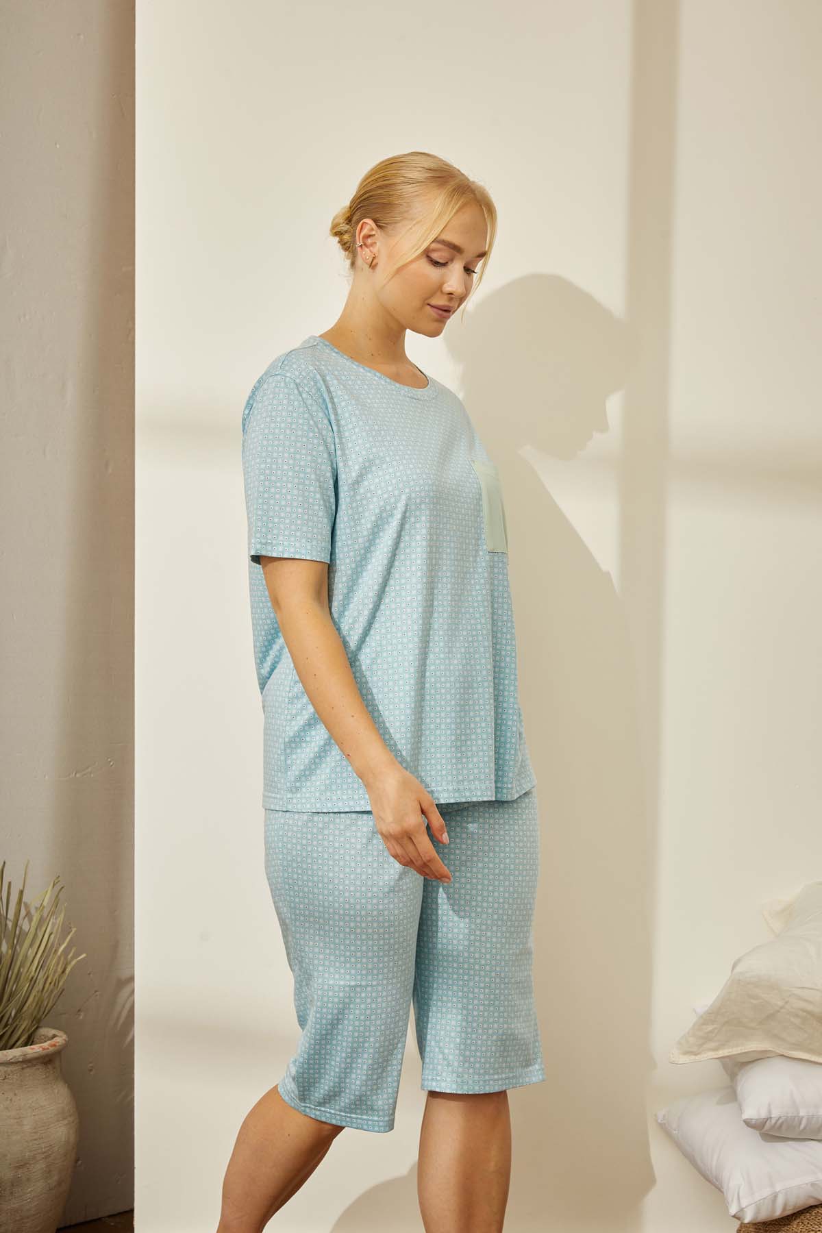 Kadın Büyük Beden Modal Cep Detaylı Kapri Pijama Takımı