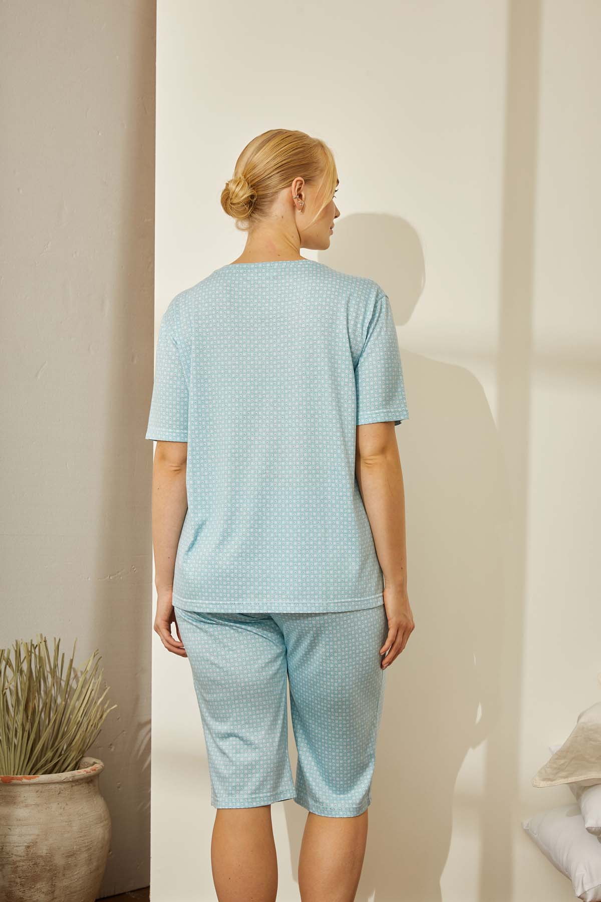 Kadın Büyük Beden Modal Cep Detaylı Kapri Pijama Takımı