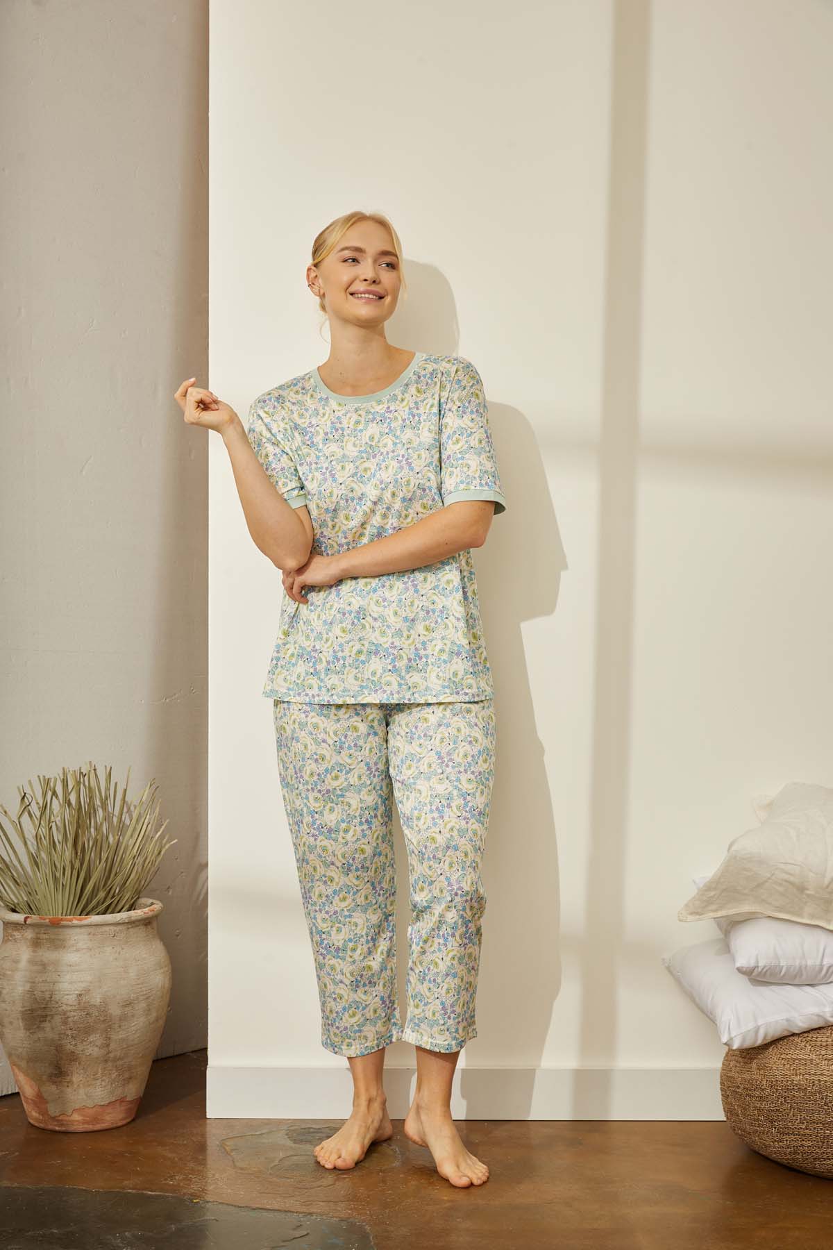 Kadın Büyük Beden Modal Kapri Pijama Takımı