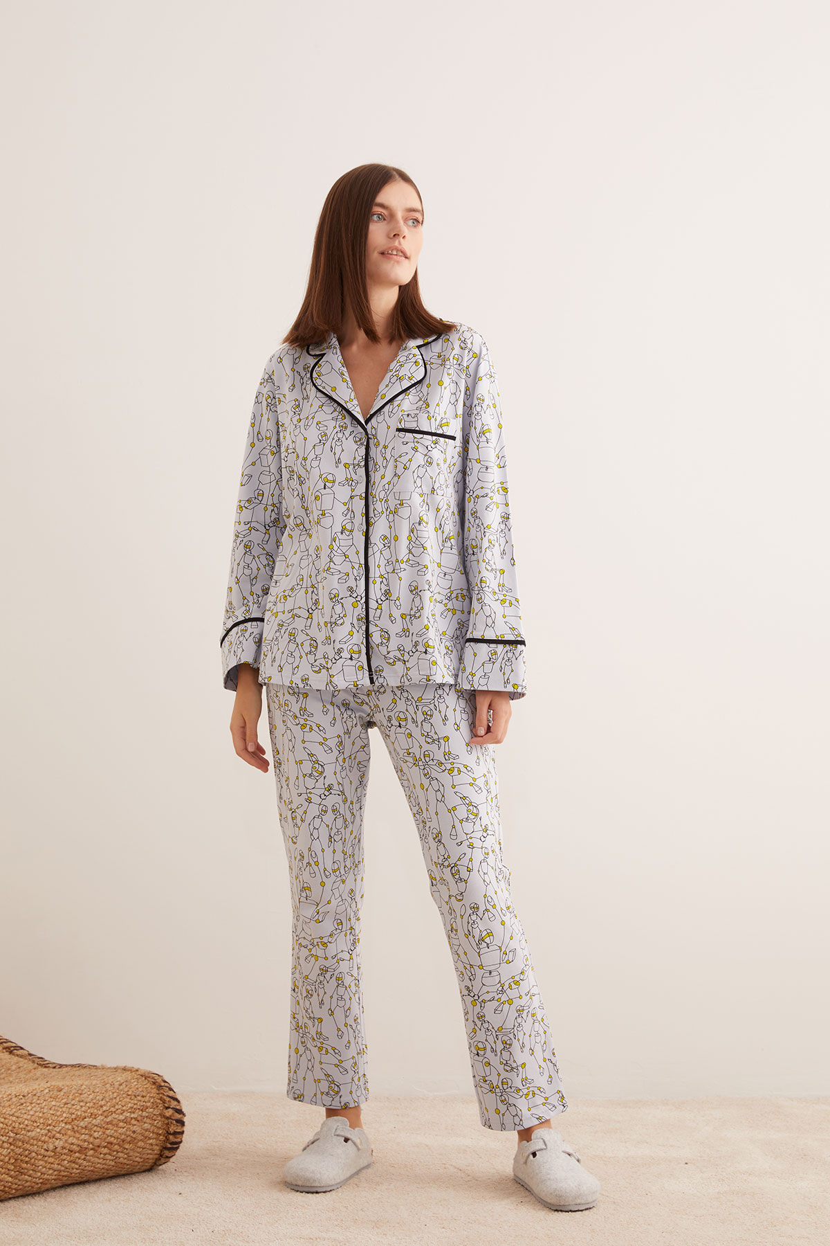Kadın Pamuklu Kontrast Bağcık Detaylı Pijama Altı