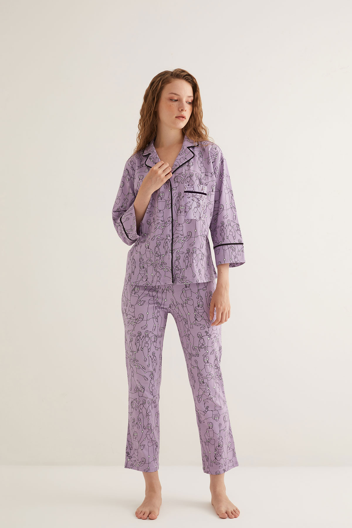Kadın Pamuklu Kontrast Bağcık Detaylı Pijama Altı