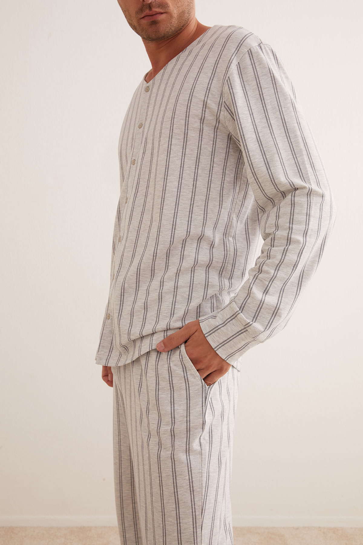 Erkek Pamuklu Düğmeli Pijama Üstü