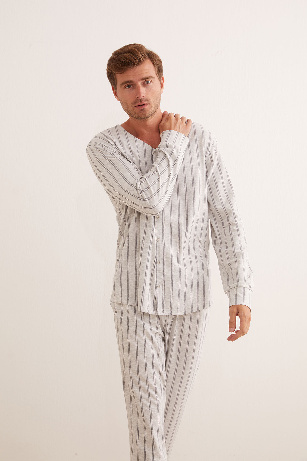 Erkek Pamuklu Düğmeli Pijama Üstü