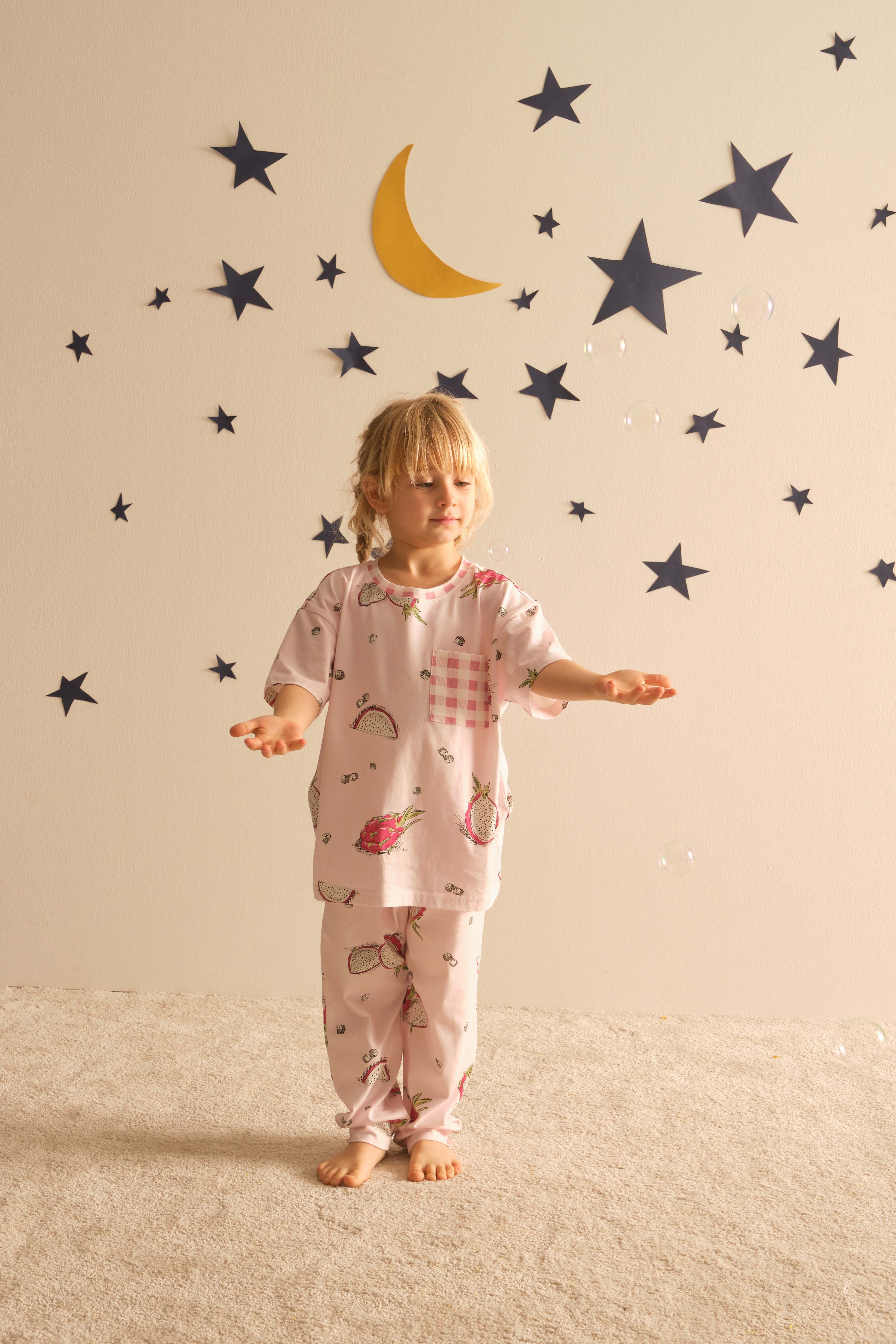 Kız Çocuk Kısa Kollu Manşetli Pijama Takımı